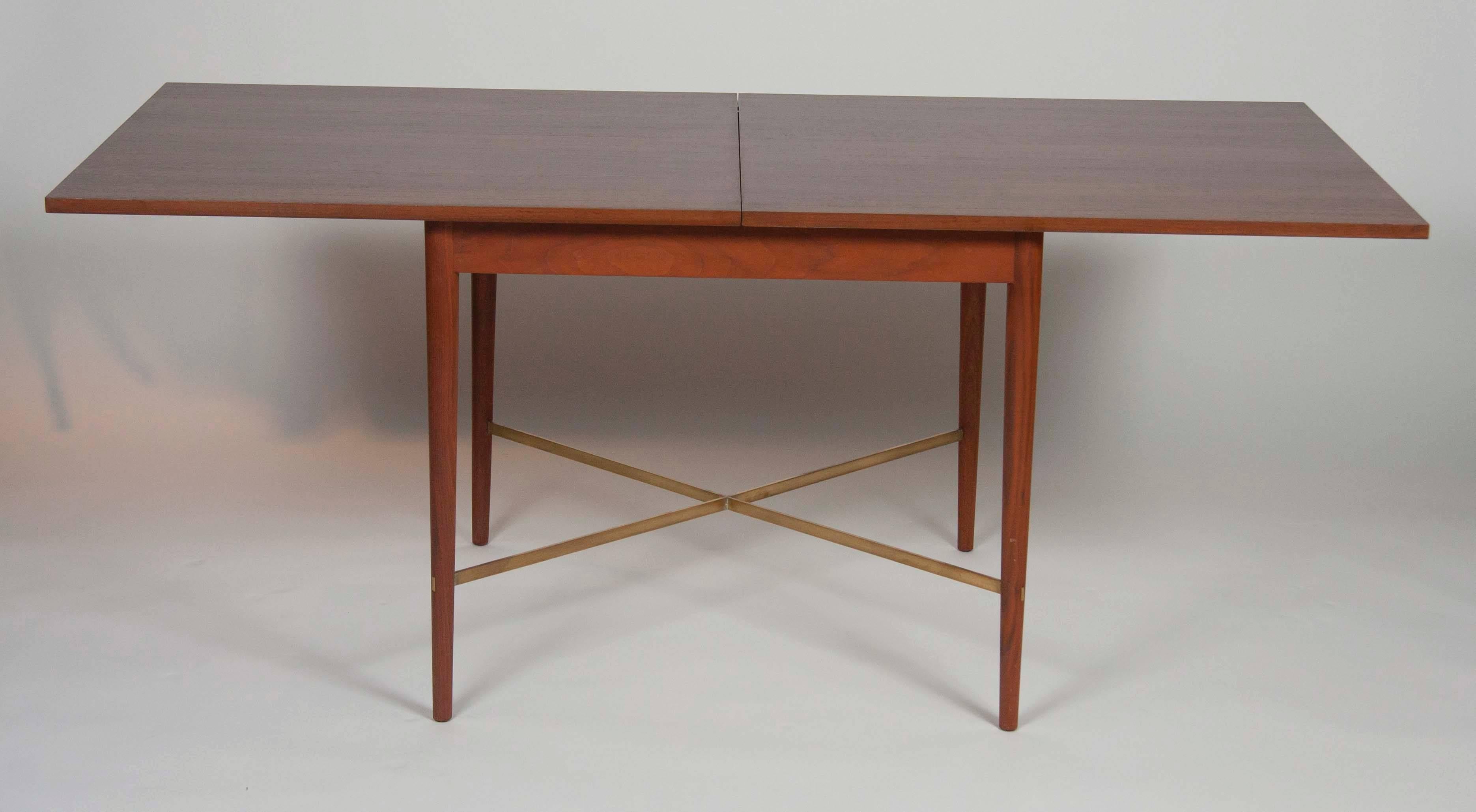 American Paul McCobb Card Table with Folding Top And Brass Stretchers 