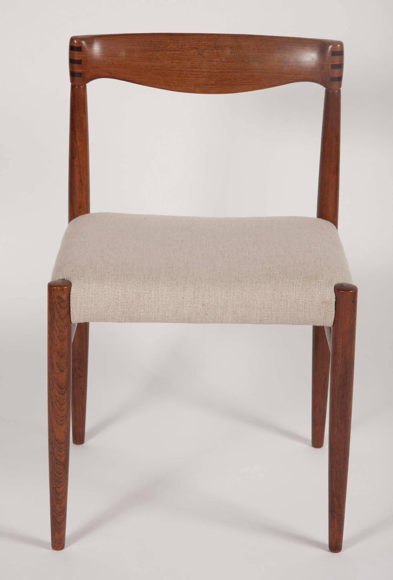 Set of four H. W. Klein for Bramin Mobler dining chairs in teak with rosewood. Newly reupholstered.