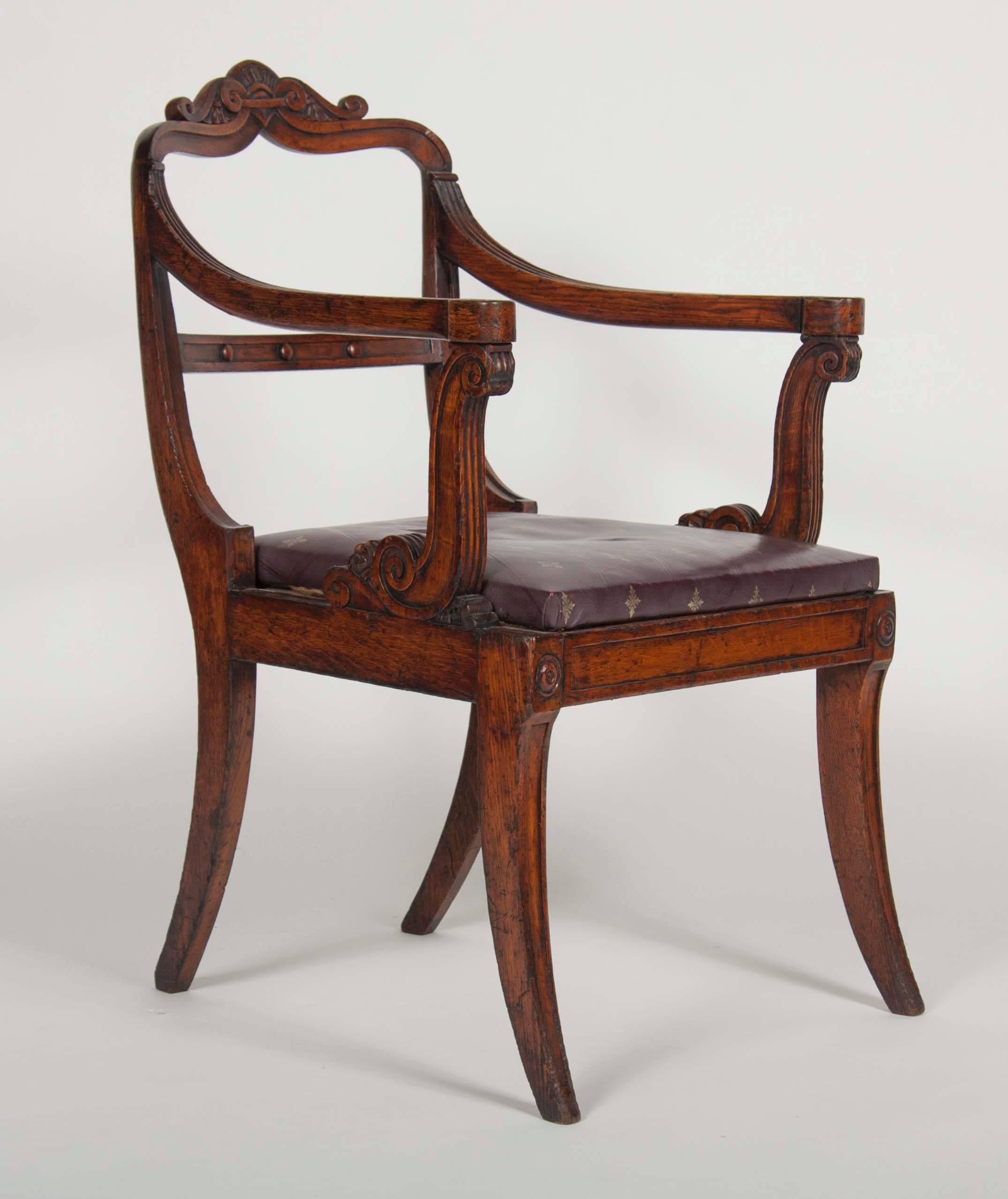 Carved Set of Eleven Oak English Dining Chairs For Sale