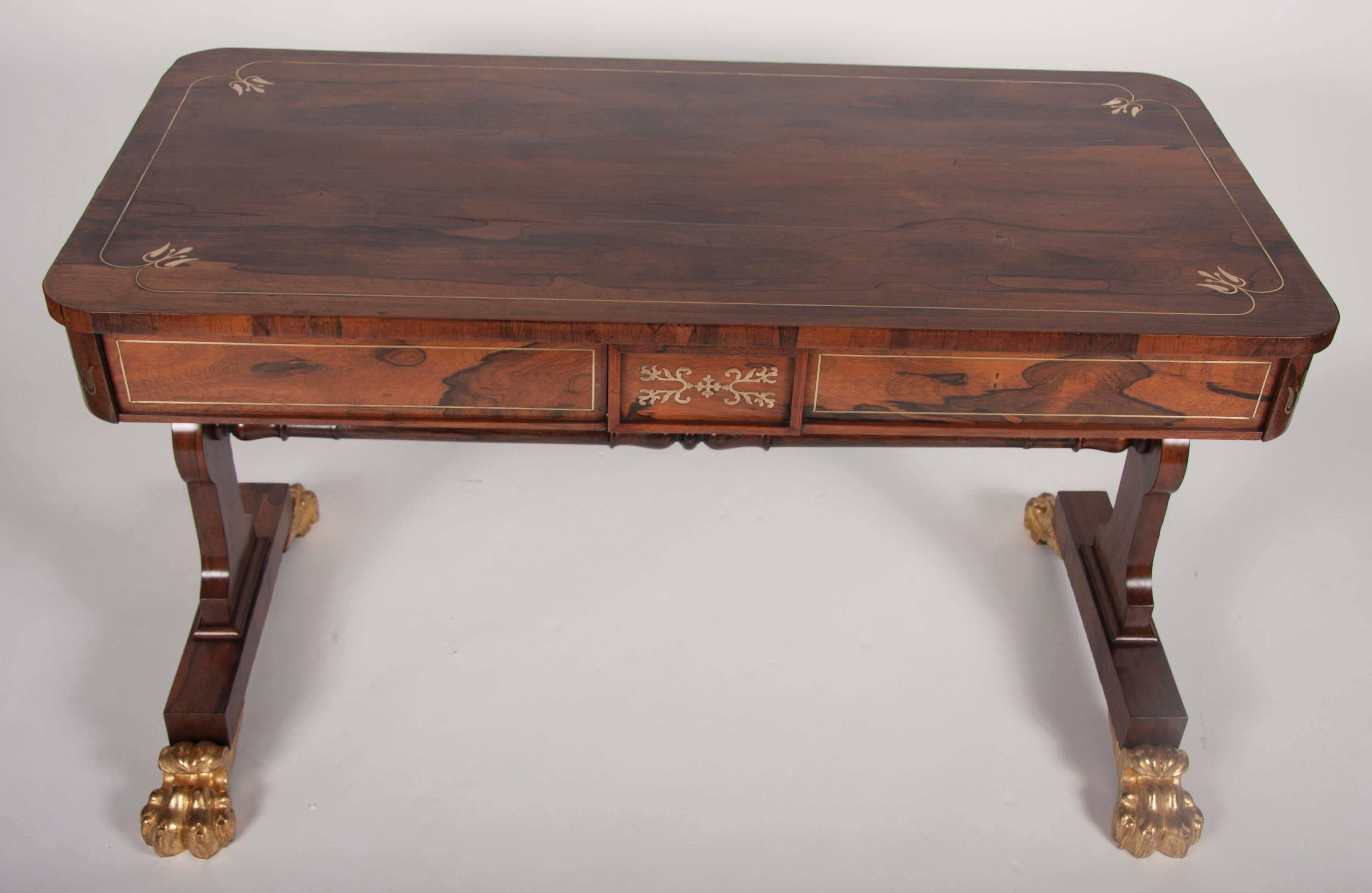Early 19th Century Regency Rosewood and Parcel-Gilt Library Table