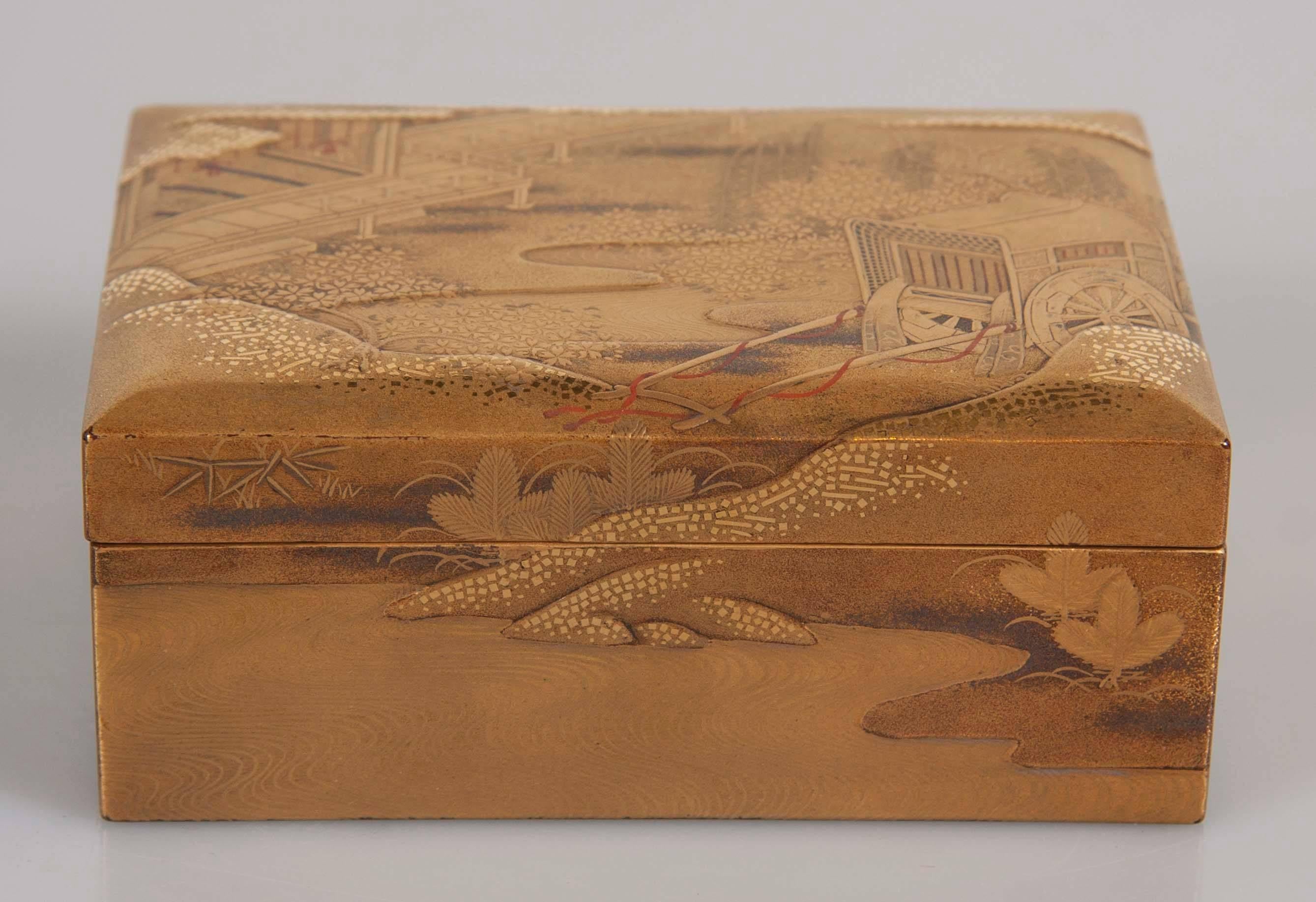 Japanese Edo period box with very finely rendered scene.  18th Century.
