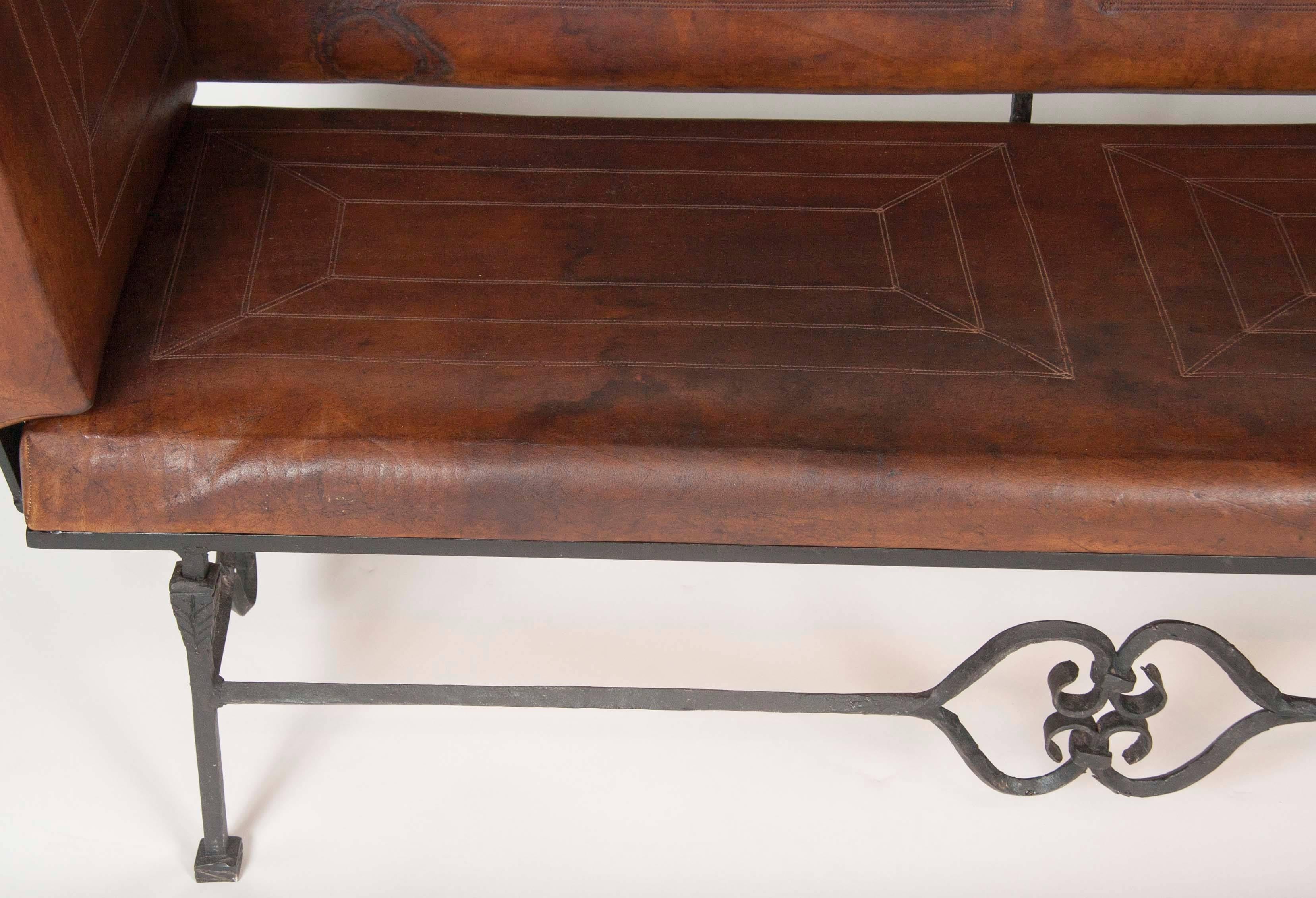 Iron Pair of Early 20th Century Leather Knole Form Sofa