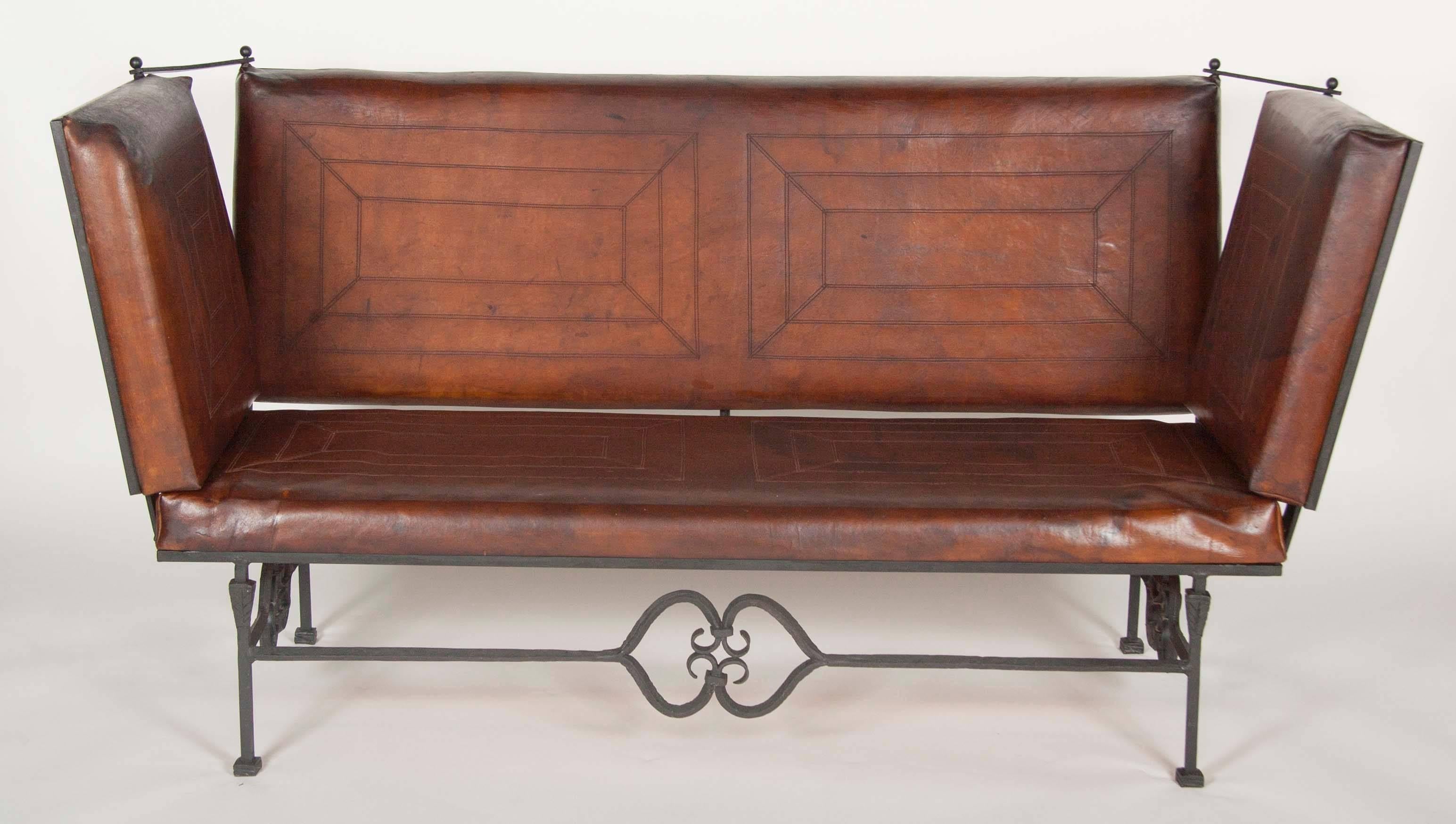 American Pair of Early 20th Century Leather Knole Form Sofa