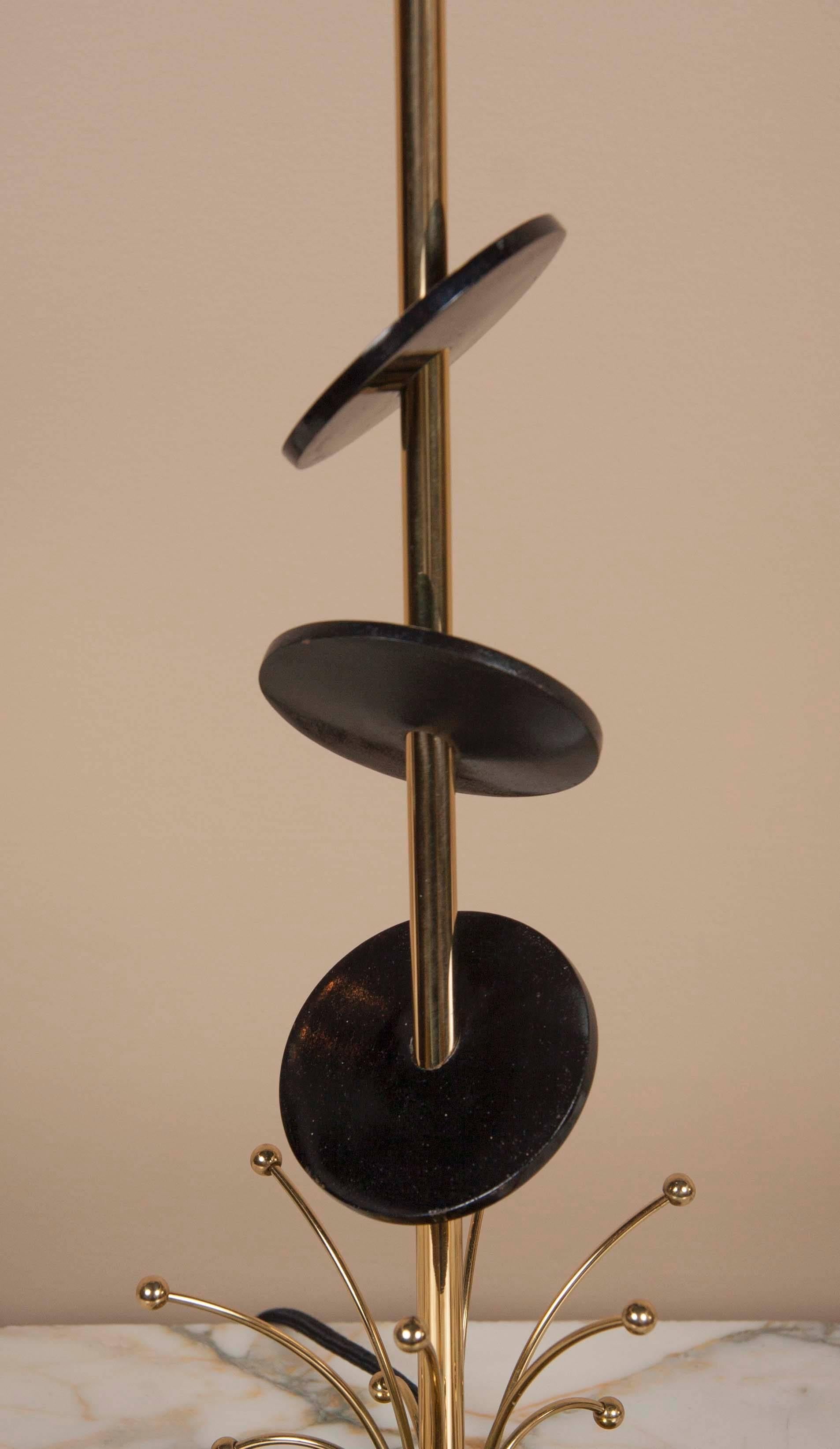 Mid-Century Modern Pair of Brass Lamps with Black Discs and Brass 'Flares' Produced by Rembrandt