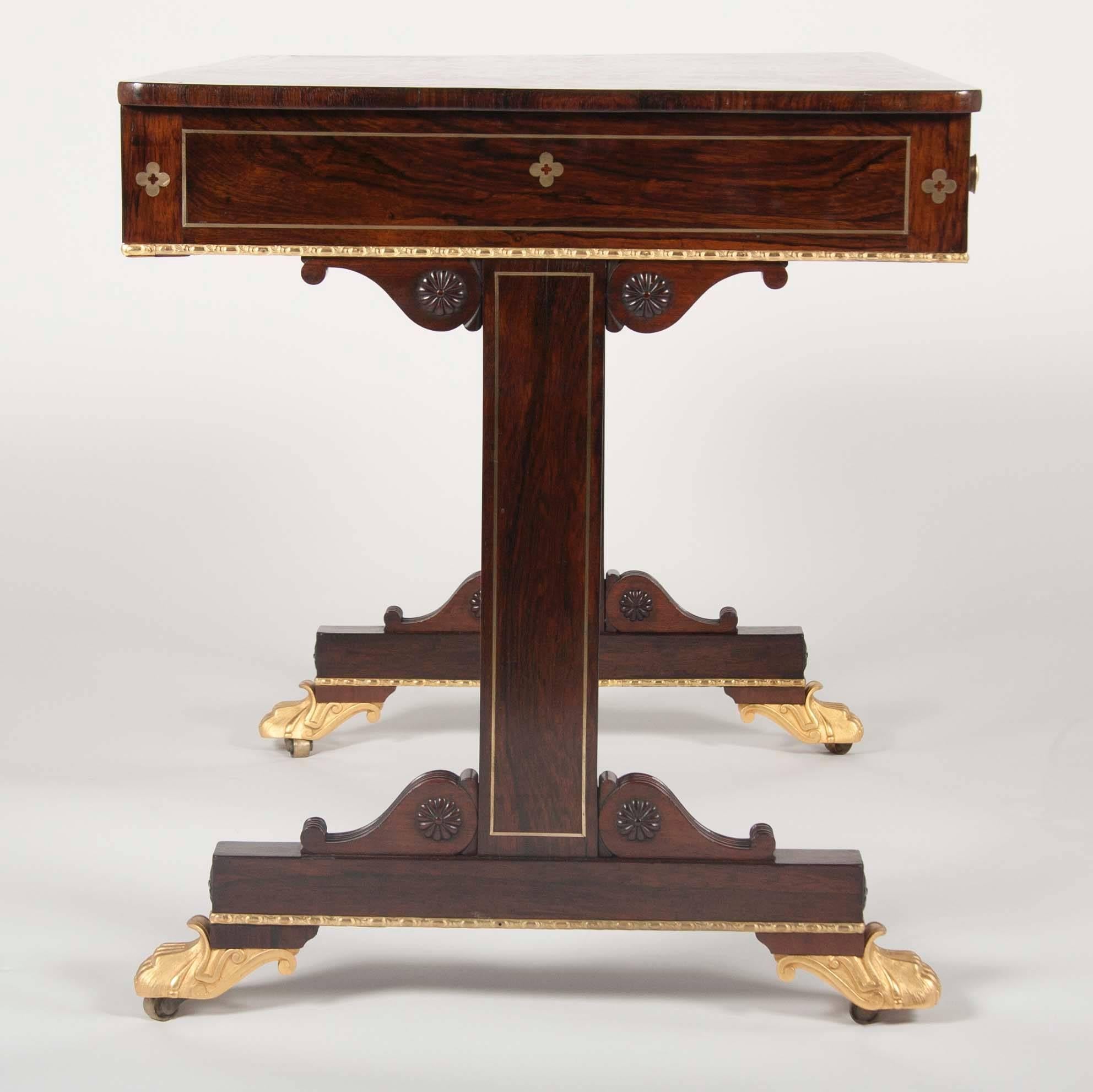 Very Fine English Regency Rosewood Library Table In Good Condition In Stamford, CT