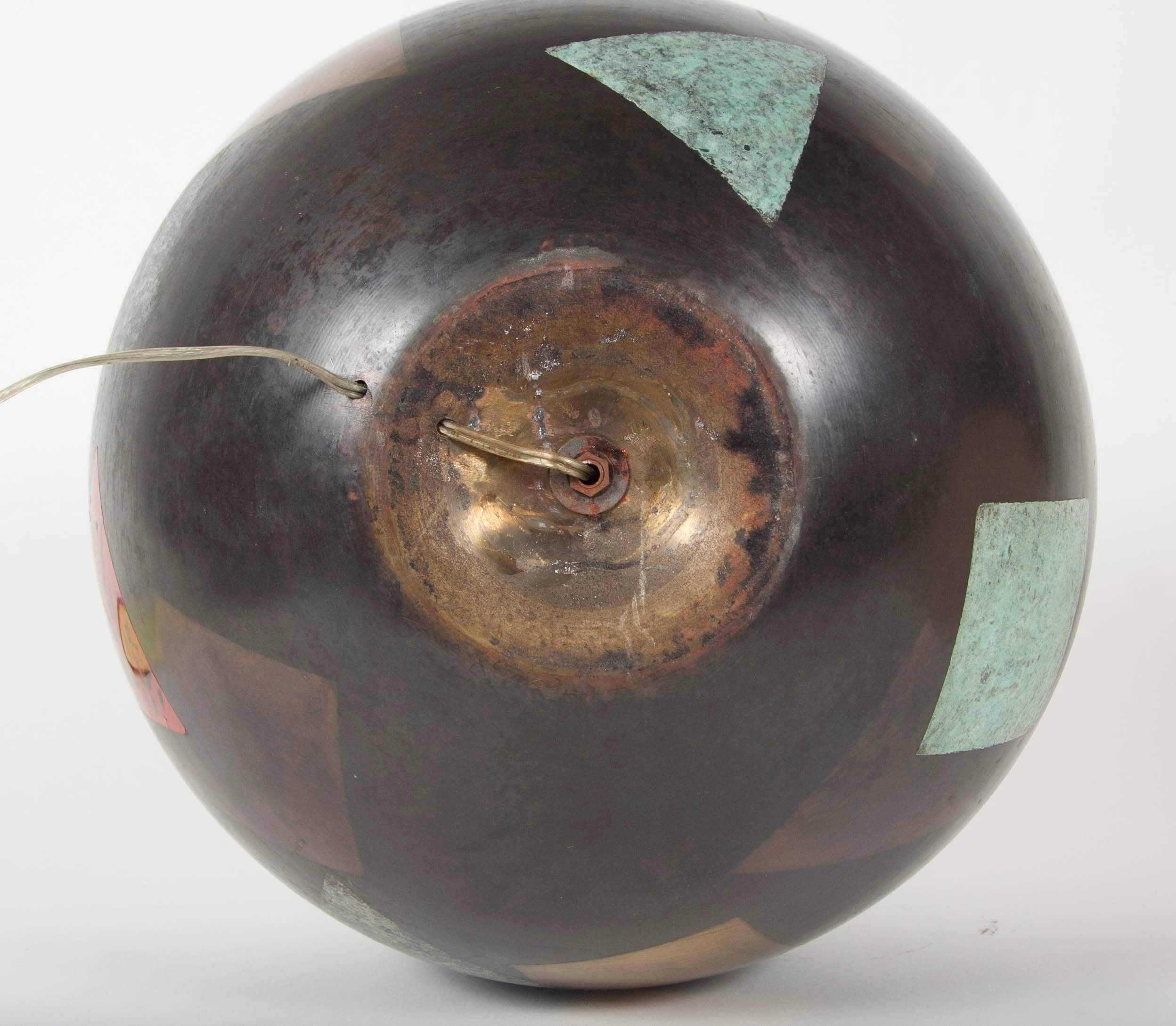 Bronze Spherical Lamp by Karl Springer with Dinanderie Decoration In Good Condition In Stamford, CT