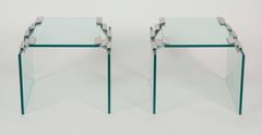 Pair of Glass and Chrome Waterfall Side Tables