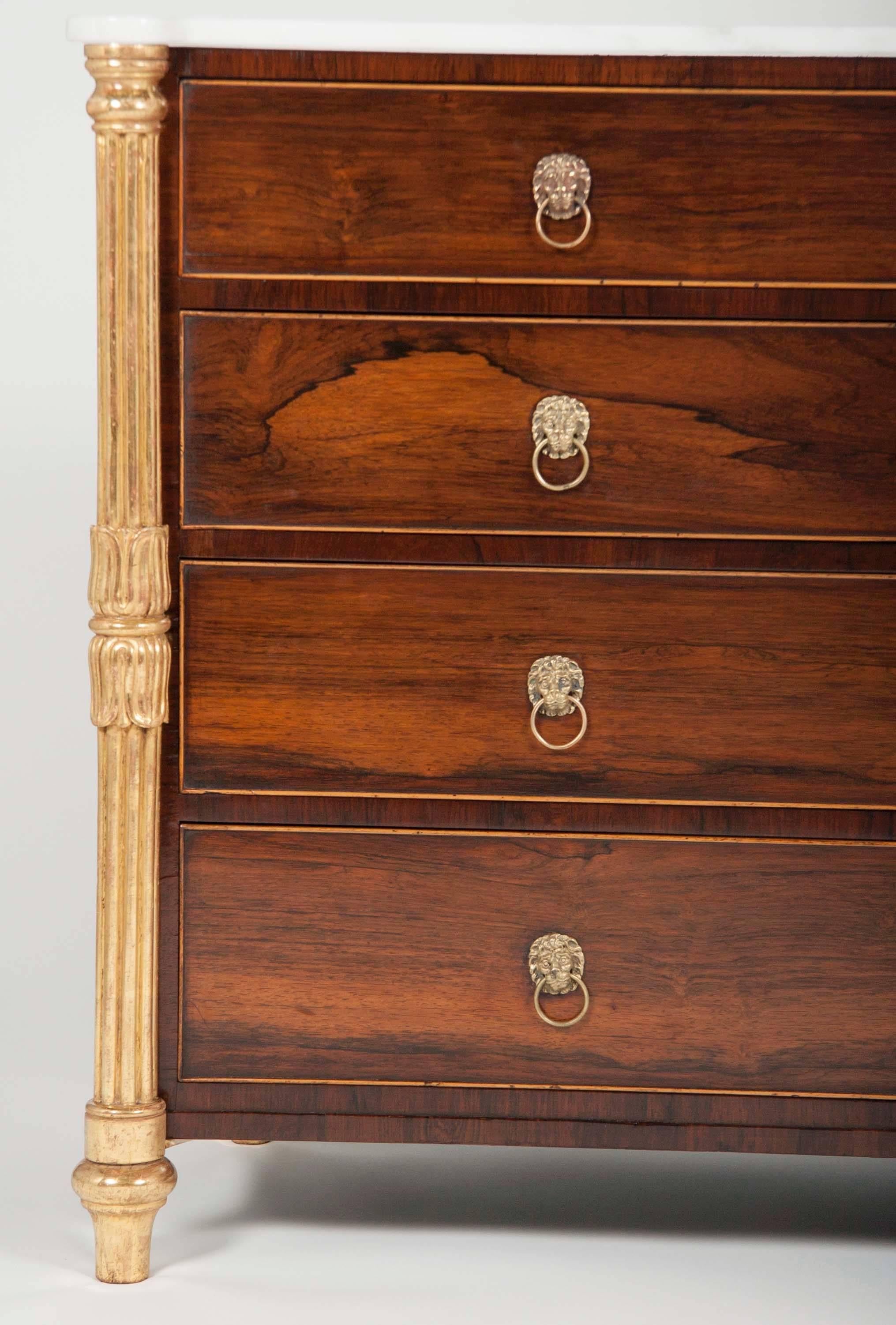 Unusual George IV Parcel-Gilt Rosewood Chest of Drawers In Good Condition In Stamford, CT