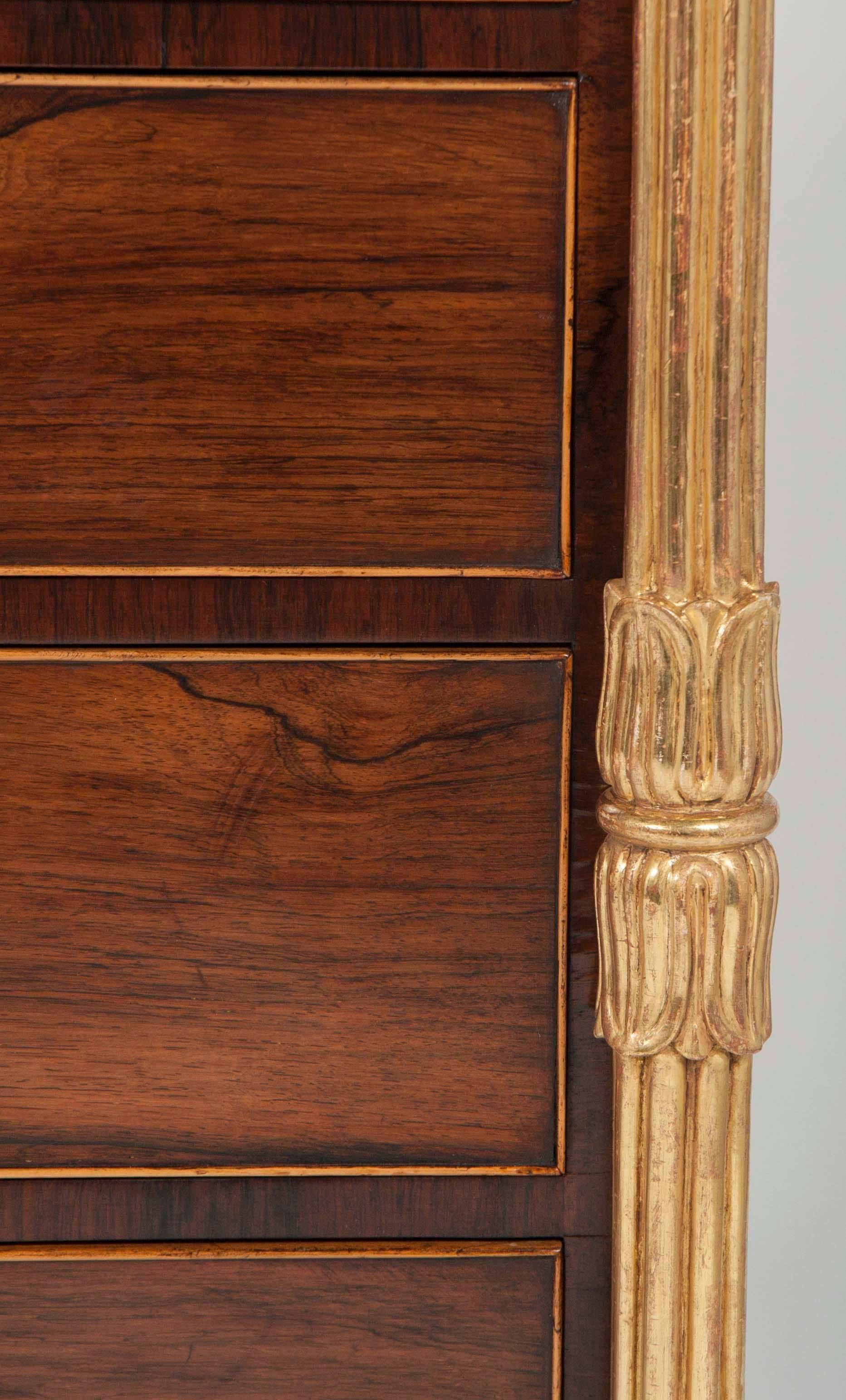 Unusual George IV Parcel-Gilt Rosewood Chest of Drawers 1