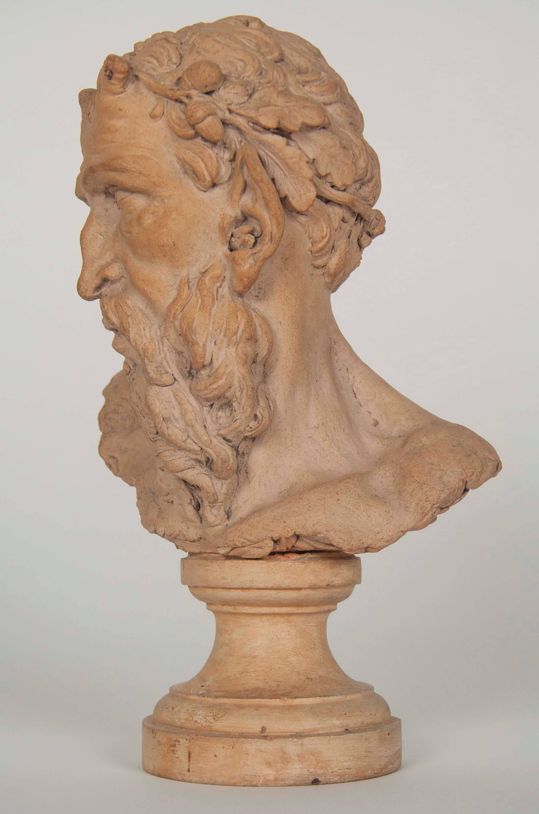 Classical Greek French Terracotta Bust of a Satyr For Sale