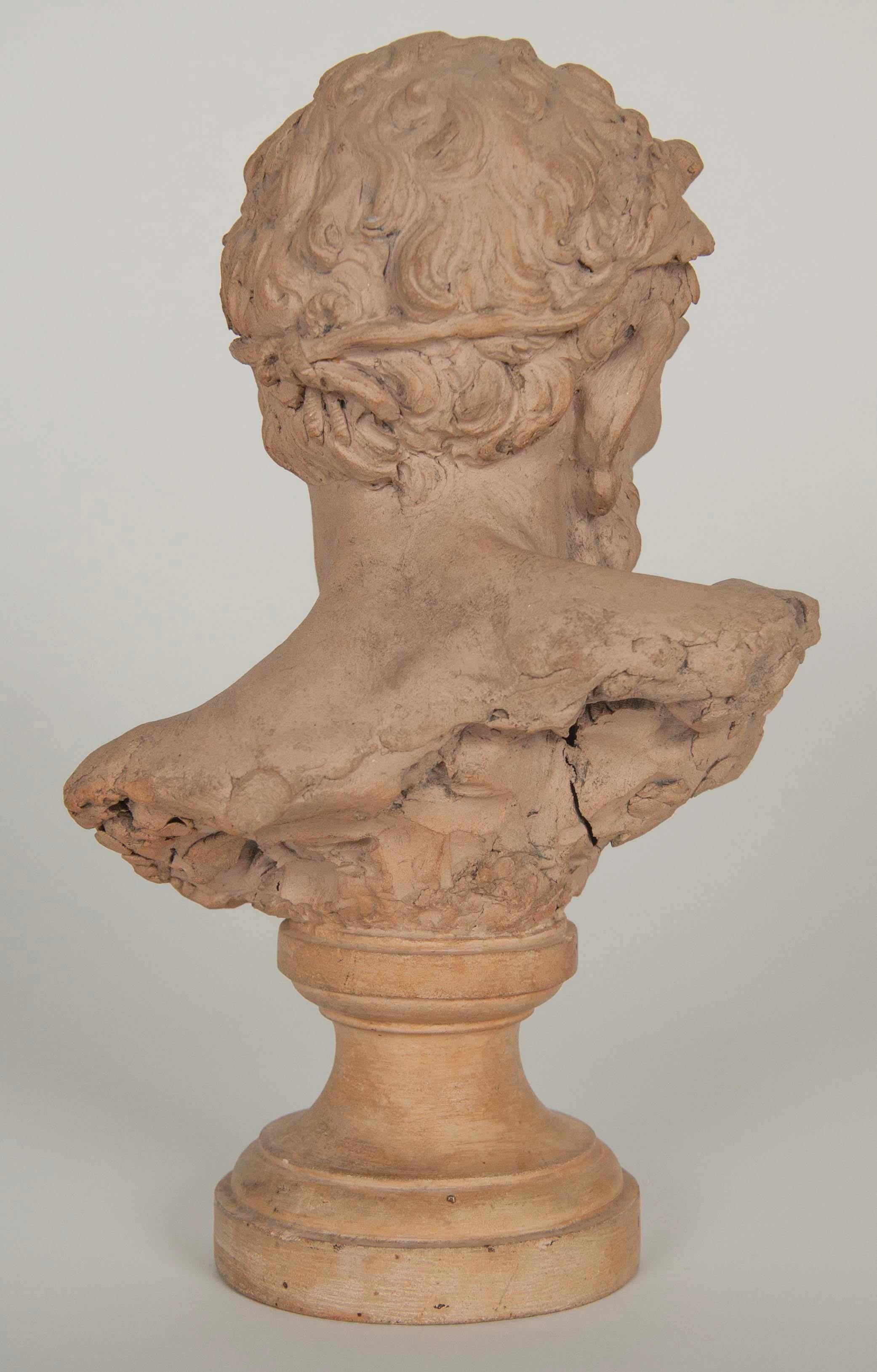 19th Century French Terracotta Bust of a Satyr For Sale