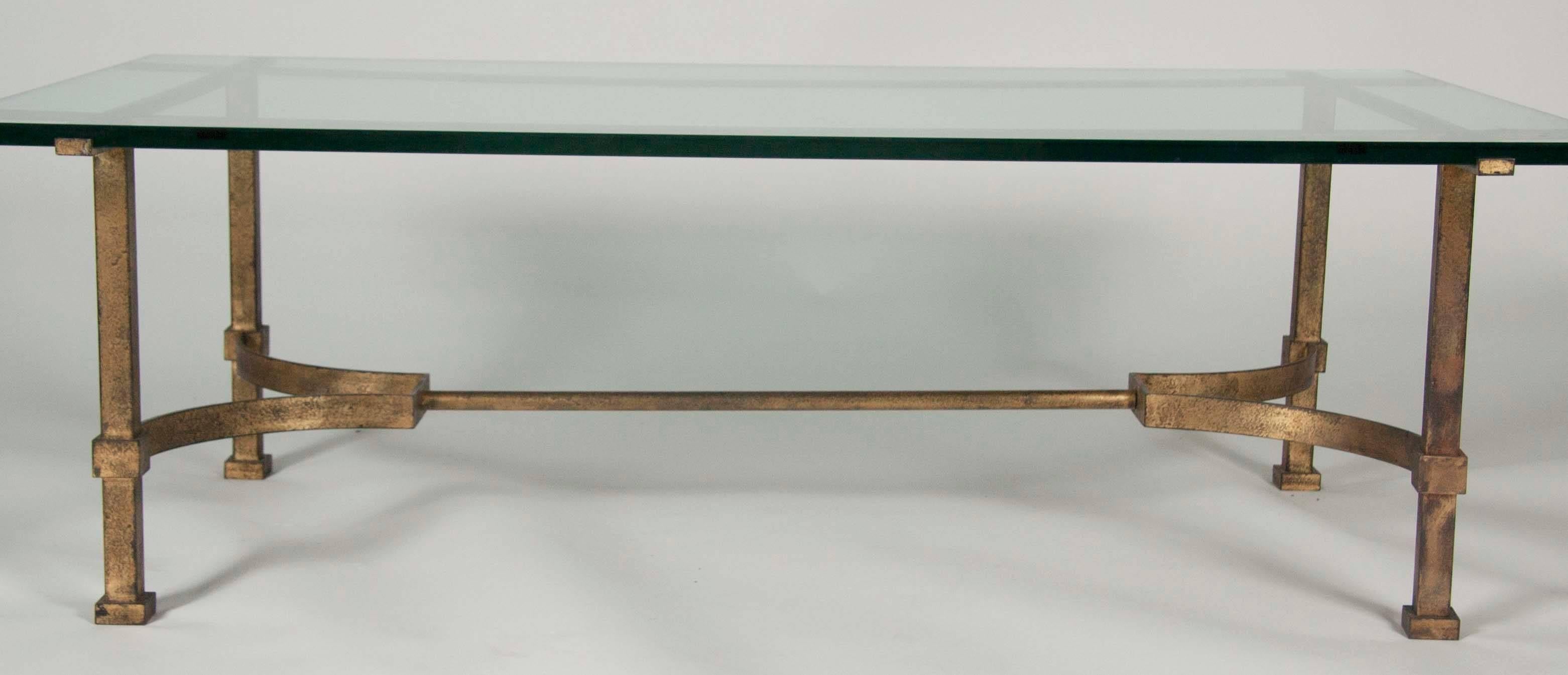 Mid-Century Modern Gilt Bronze and Glass Coffee Table