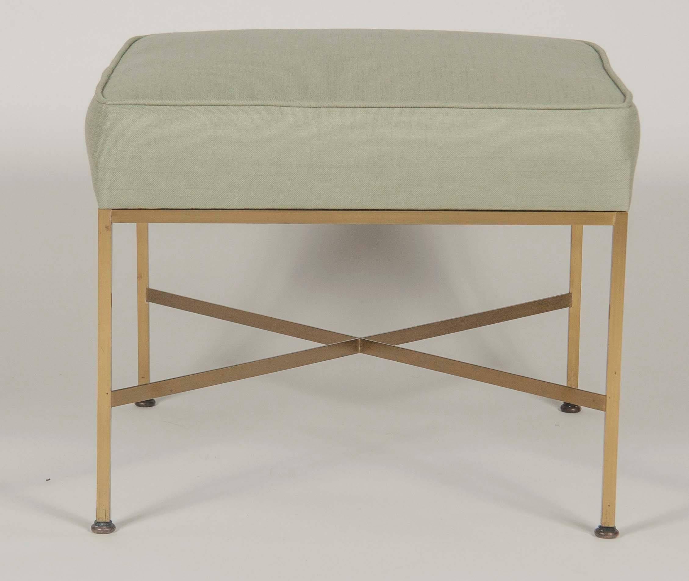 Mid-20th Century Pair of X-Base Brass Stools Designed by Paul McCobb