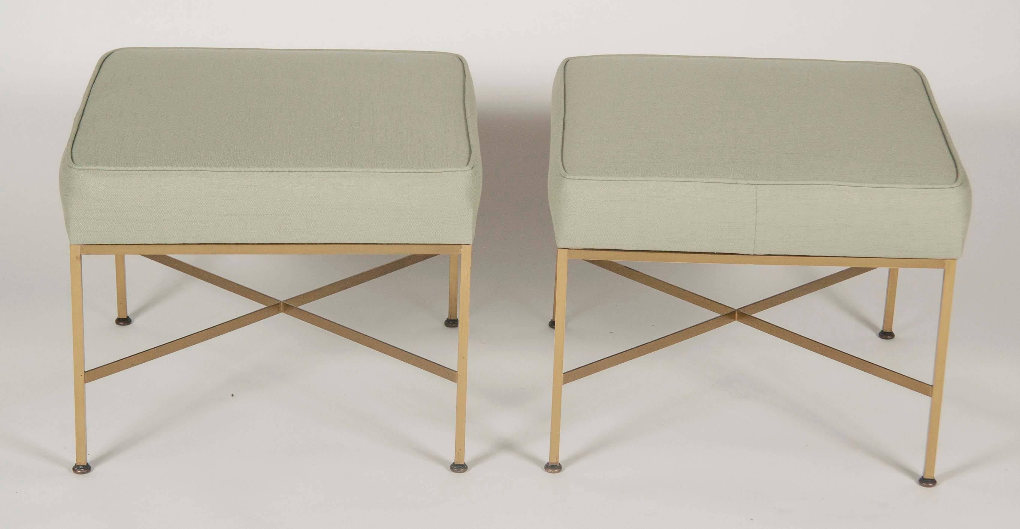 Modern Pair of X-Base Brass Stools Designed by Paul McCobb