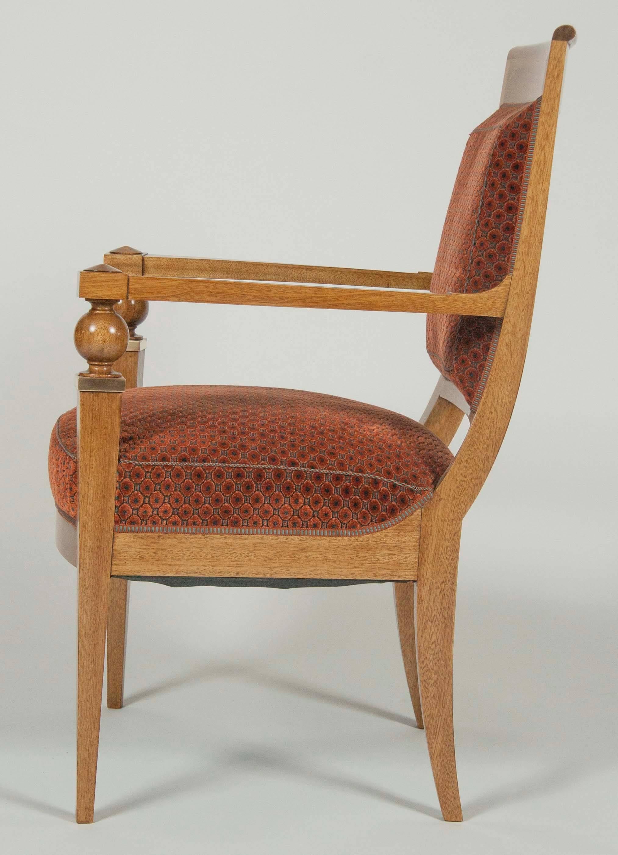 Pair of French Walnut Fauteuil with Bronze Mounts in the Manner of Arbus In Excellent Condition In Stamford, CT