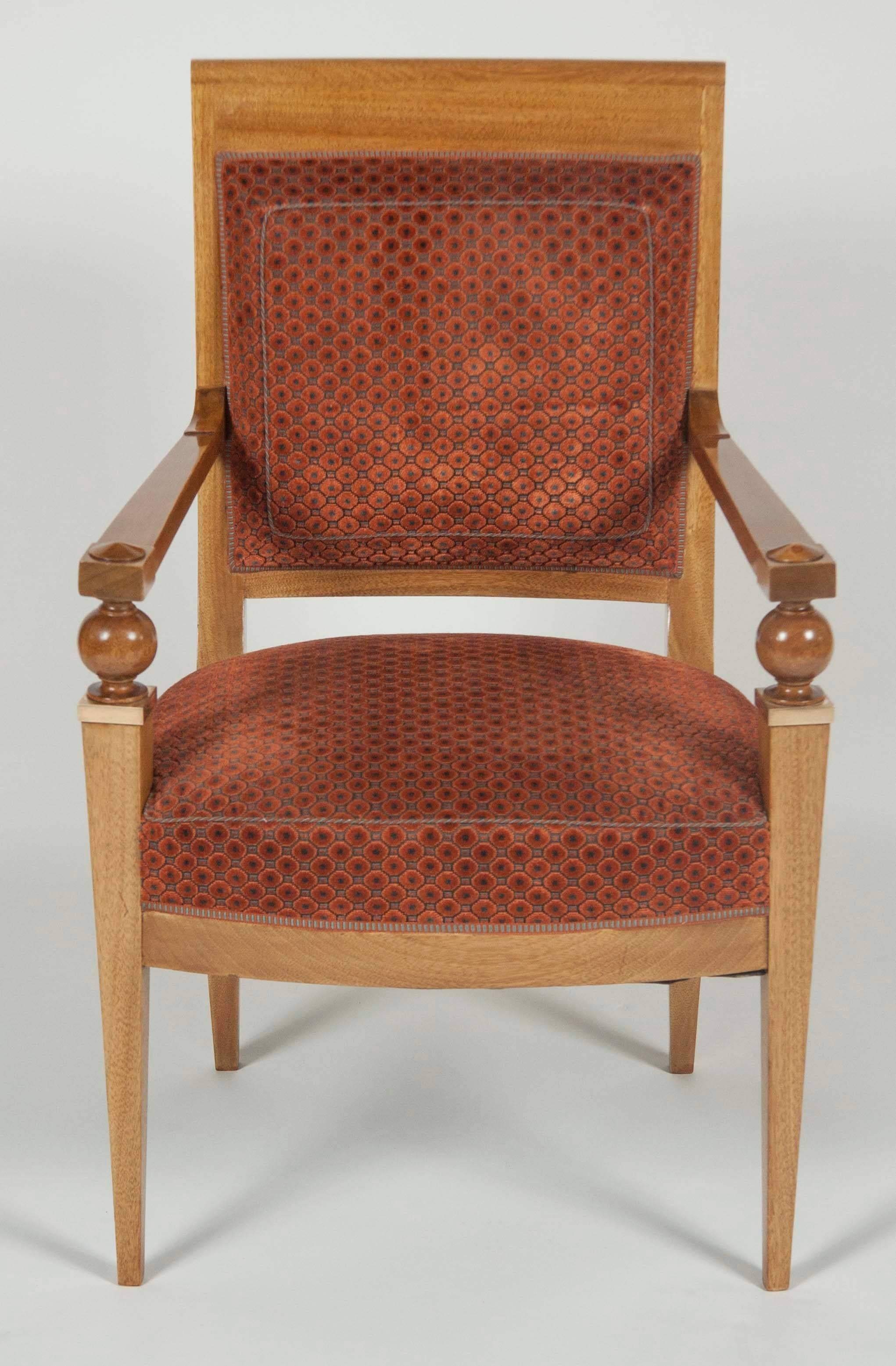 Art Deco Pair of French Walnut Fauteuil with Bronze Mounts in the Manner of Arbus