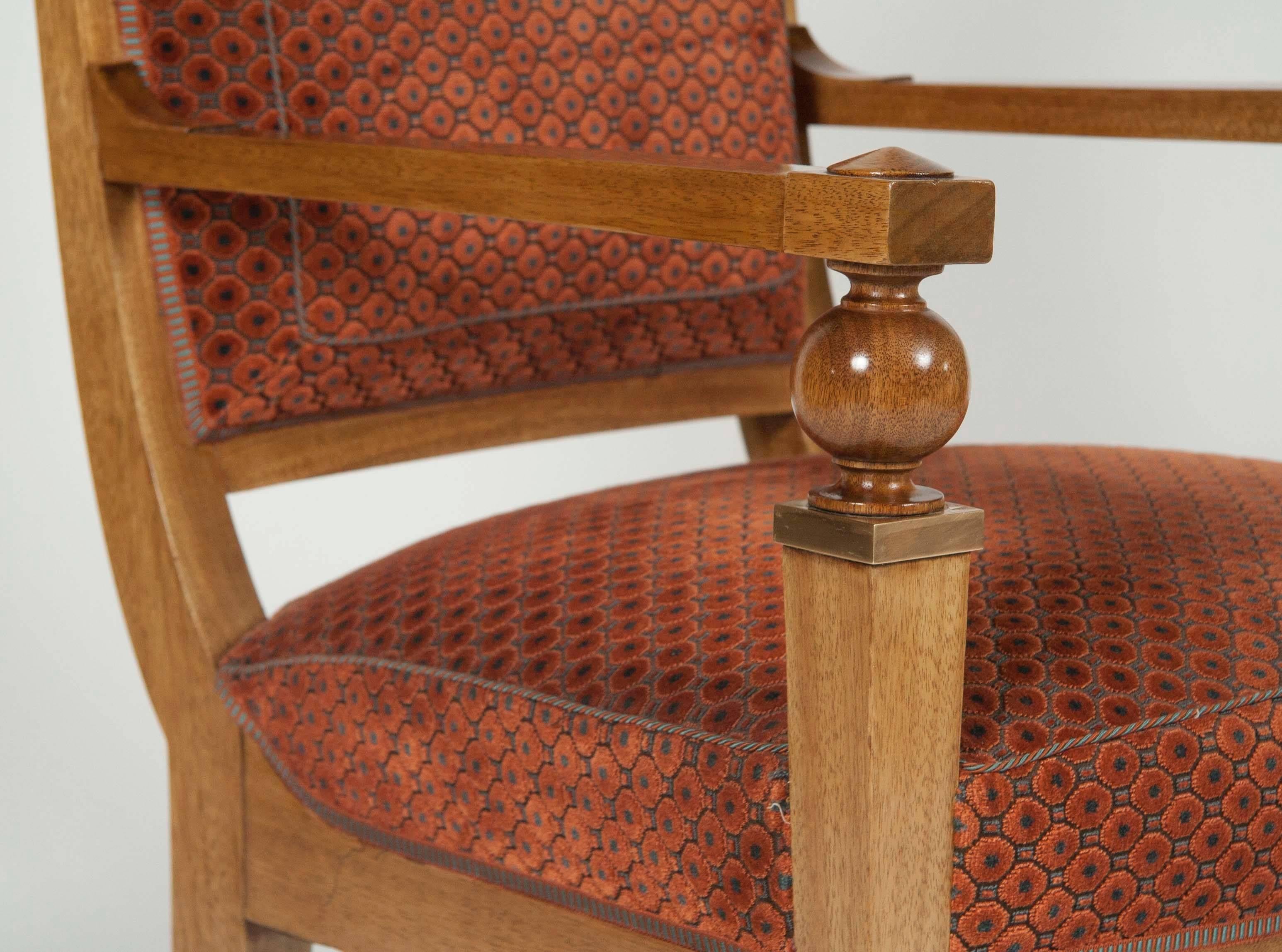 Pair of French Walnut Fauteuil with Bronze Mounts in the Manner of Arbus 1