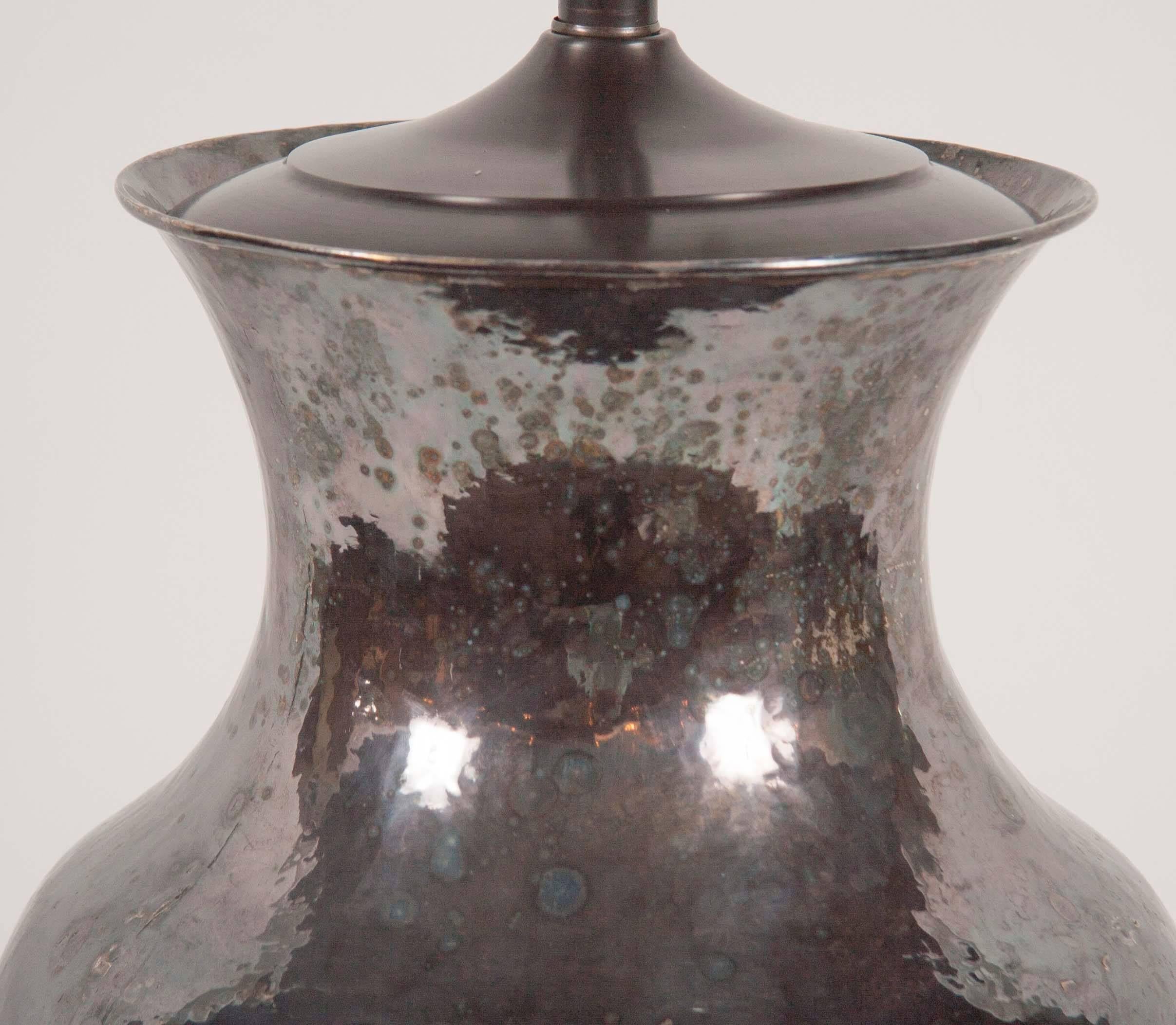 Unknown Monumental Silvered Metal Urn or Umbrella Stand Now as Lamp