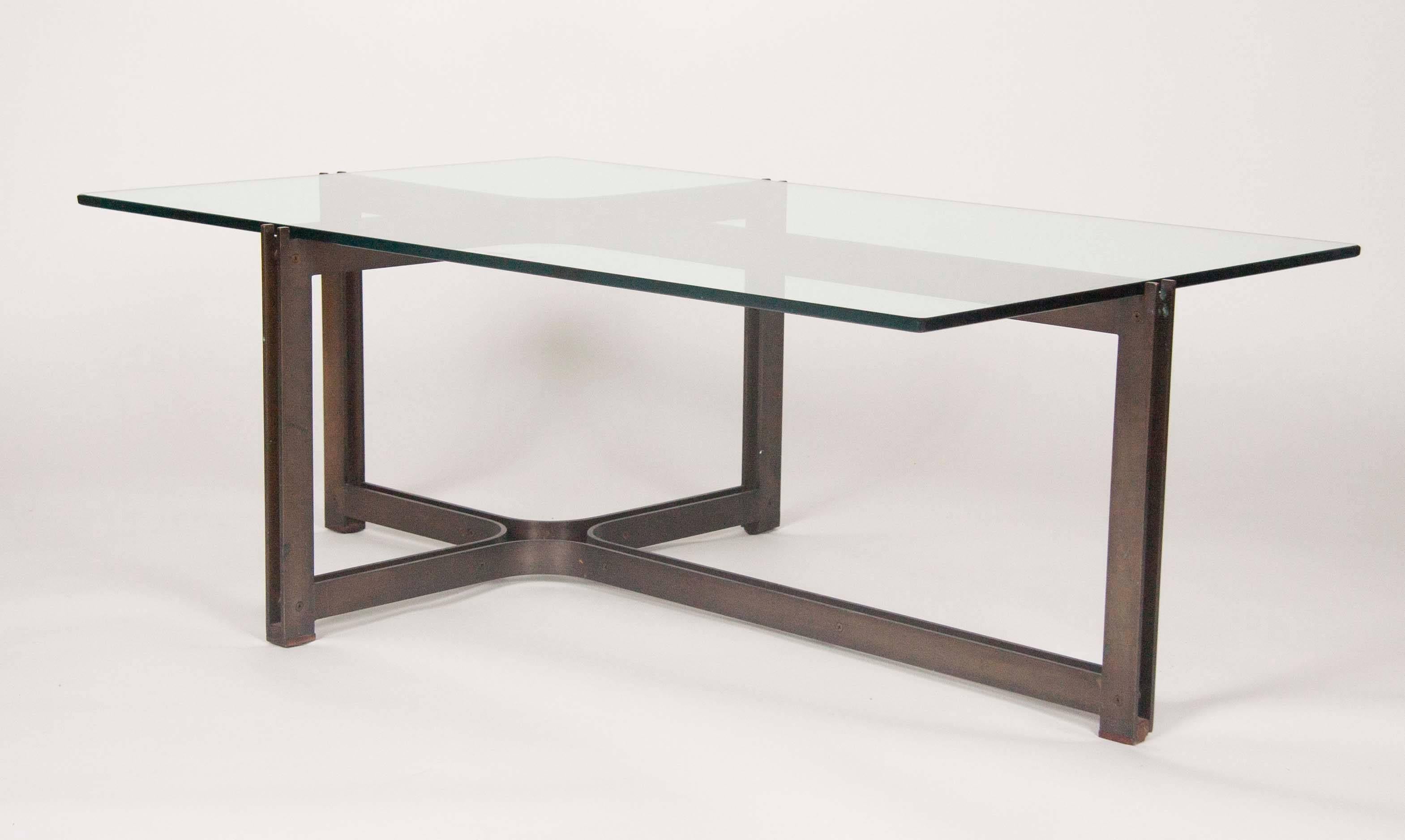 Modern Bronze and Rosewood Coffee Table Designed by Roger Sprunger for Dunbar For Sale