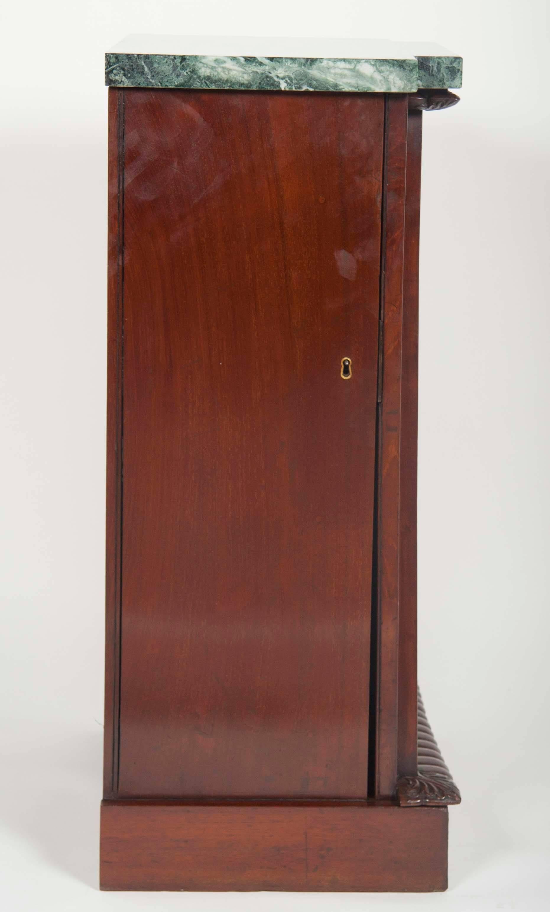Marble Pair of American Empire Mahogany Veneer Side Cabinets