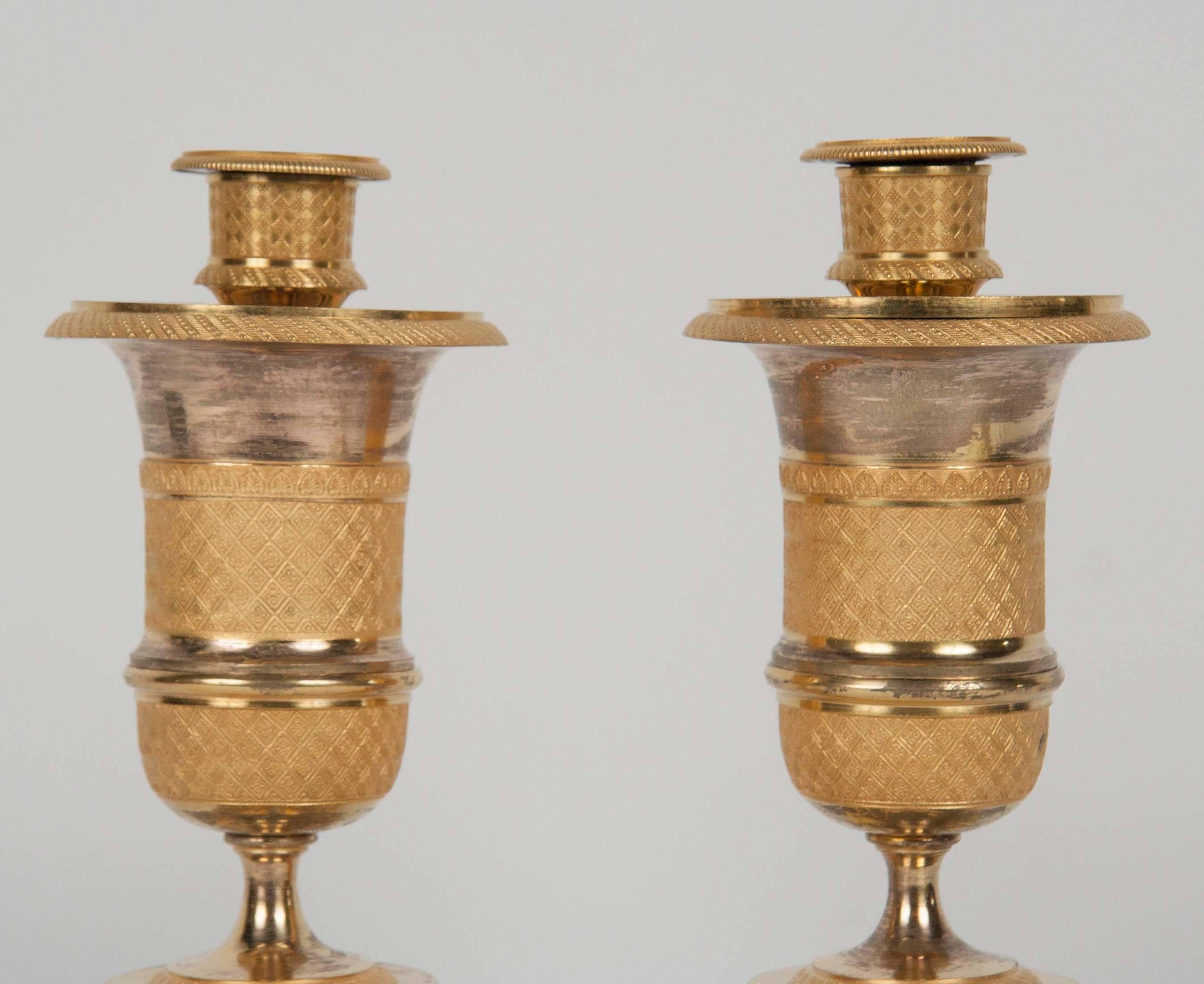 Pair of French Ormolu Bronze Cassolettes or Censers/Candlesticks In Good Condition For Sale In Stamford, CT