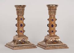 Pair of Gilt Silver Viennese Candlesticks