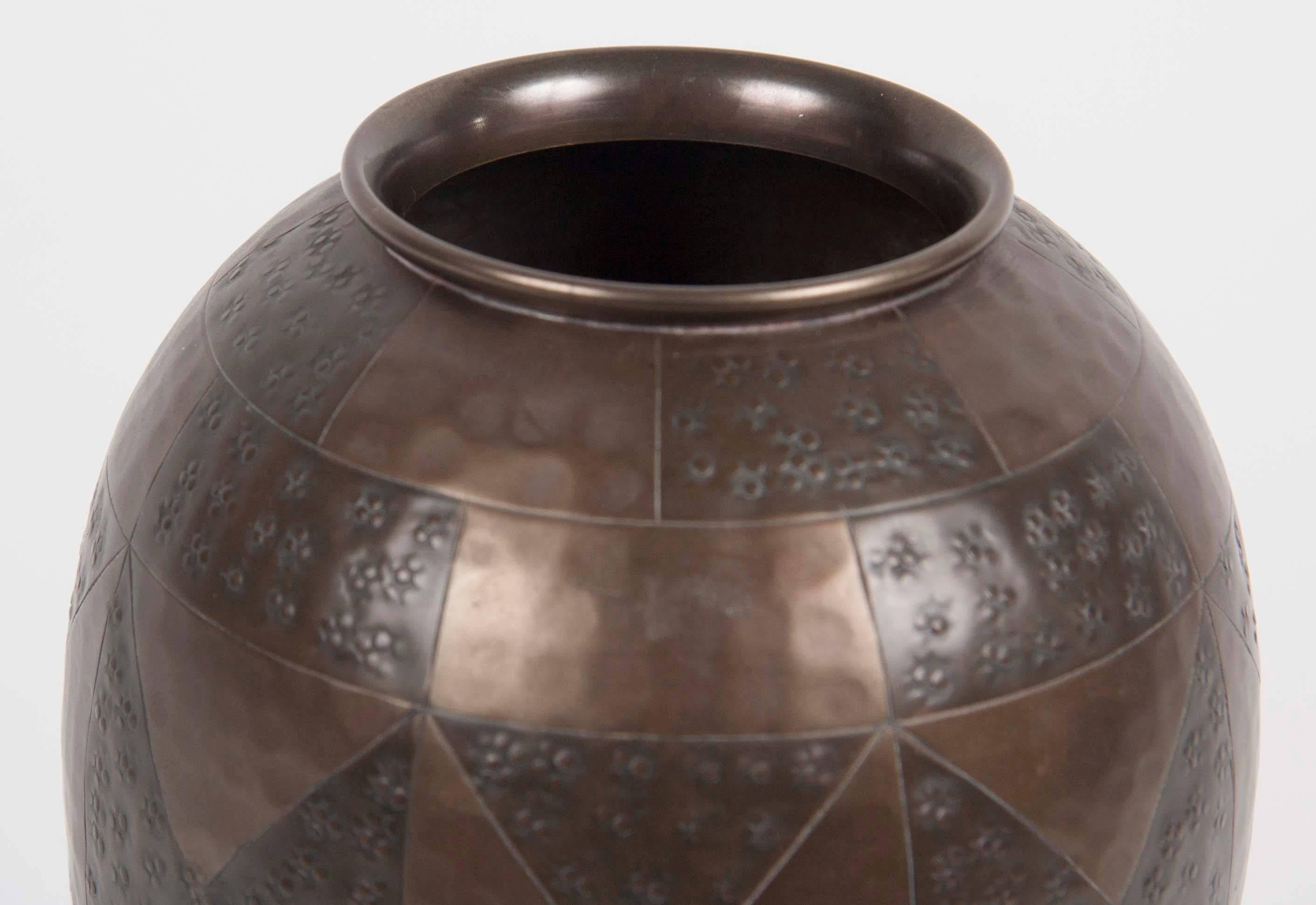 European Textured Art Deco Dinanderie Brass Vase