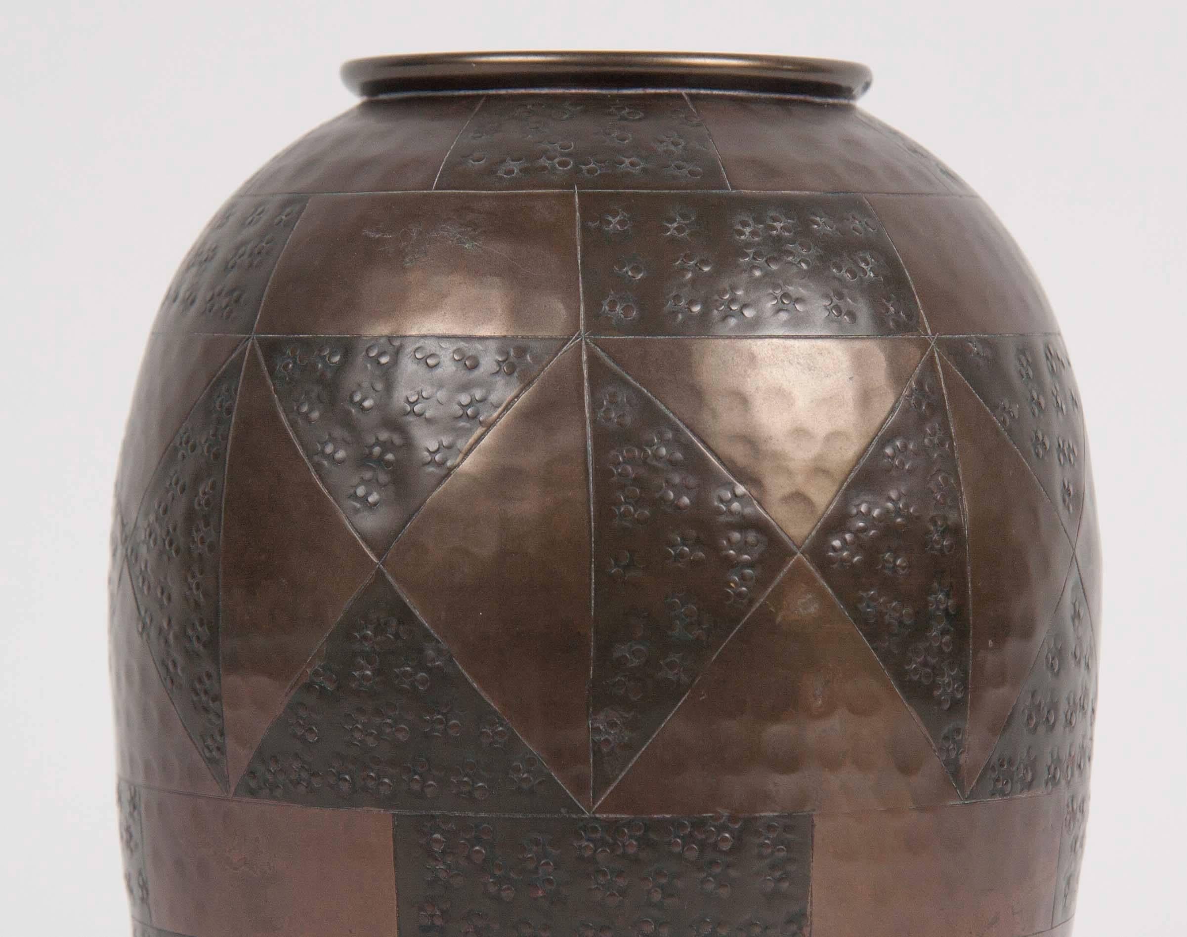 Metalwork Textured Art Deco Dinanderie Brass Vase