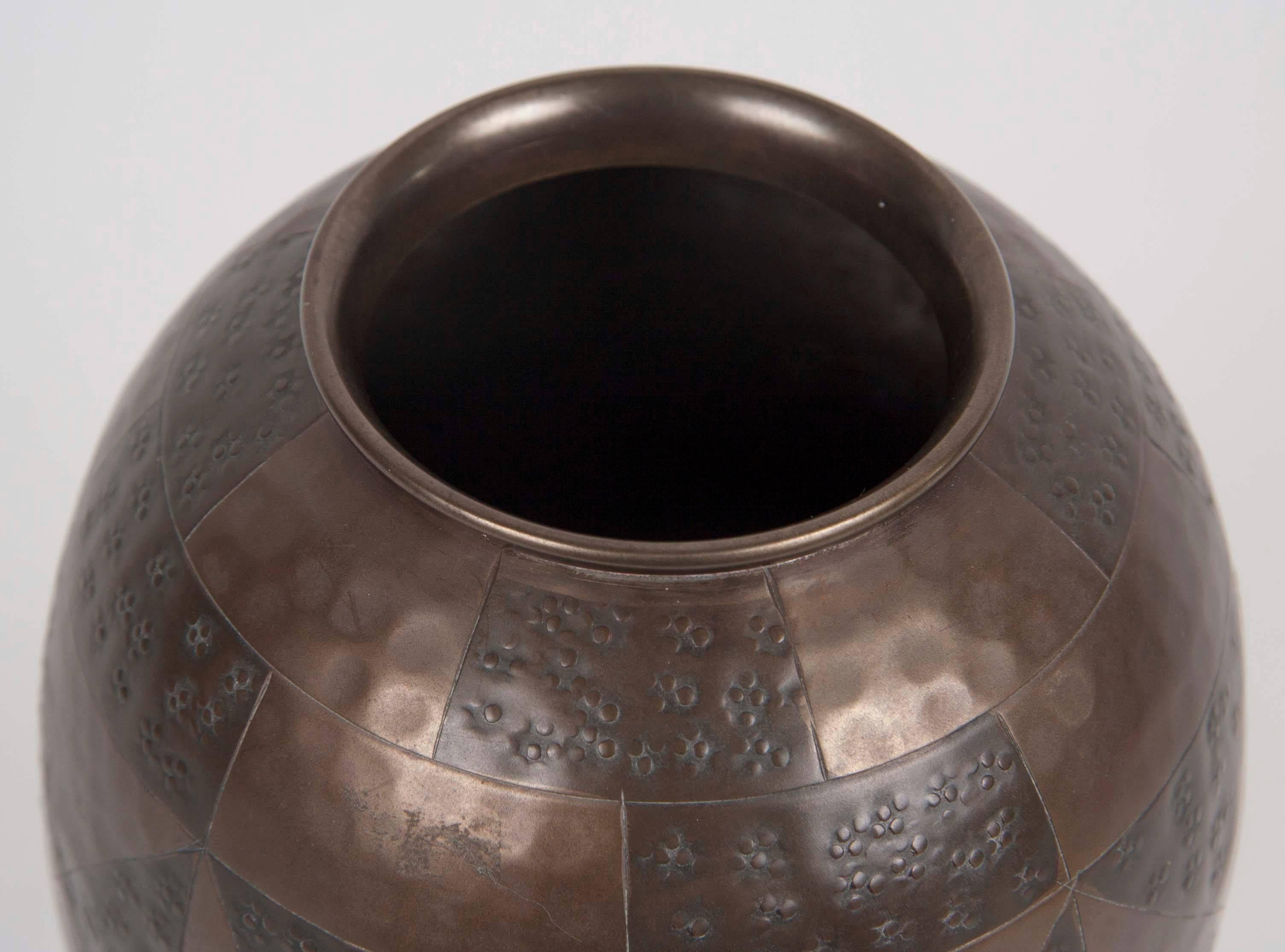 Textured Art Deco Dinanderie Brass Vase In Good Condition In Stamford, CT