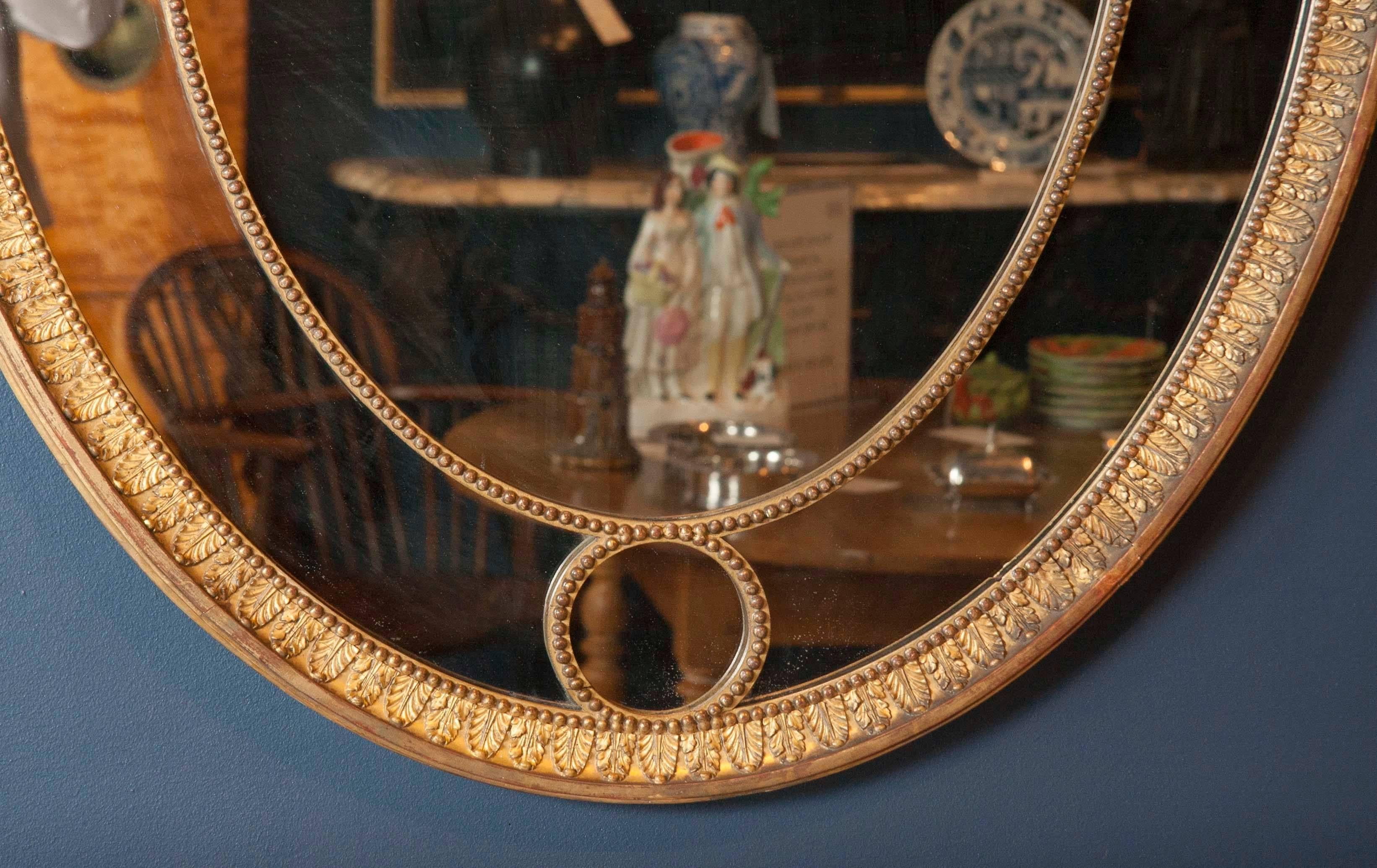 Pair of English Oval Giltwood Mirrors In Excellent Condition In Stamford, CT
