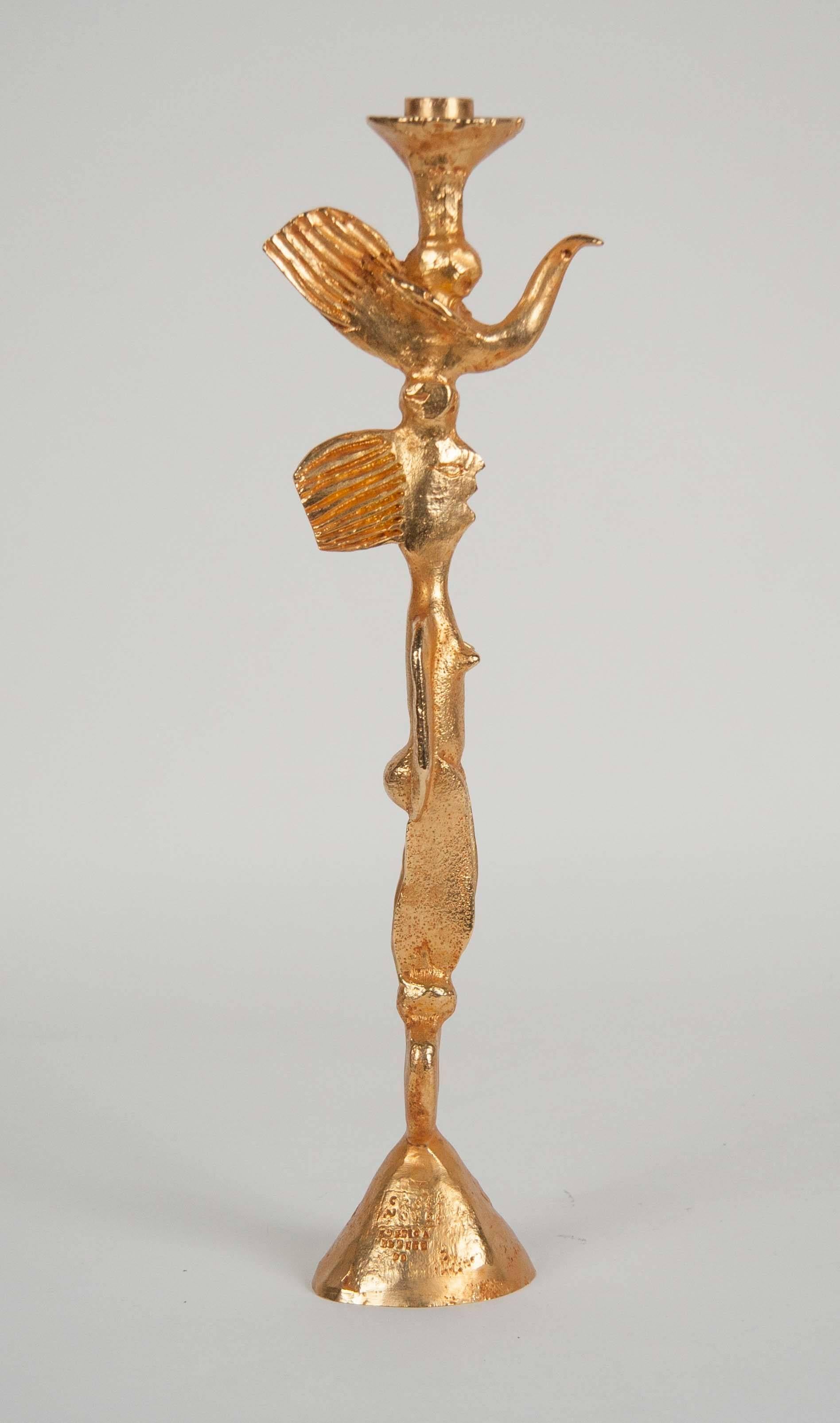 French Gilt Candlestick by Pierre Casenove for Fondica