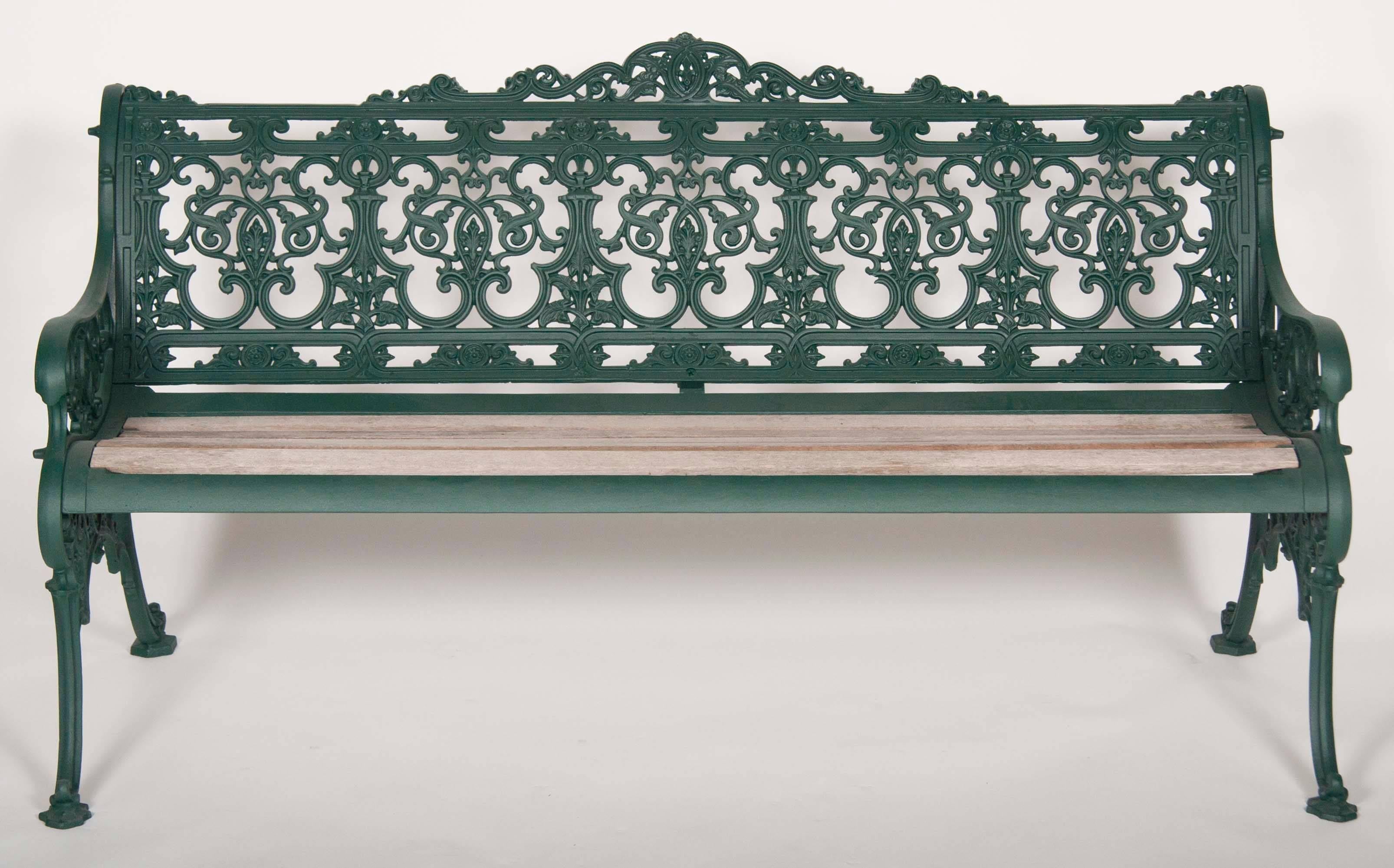A signed and dated English cast iron bench by Andrew McLaren & Co in powder coated finish.