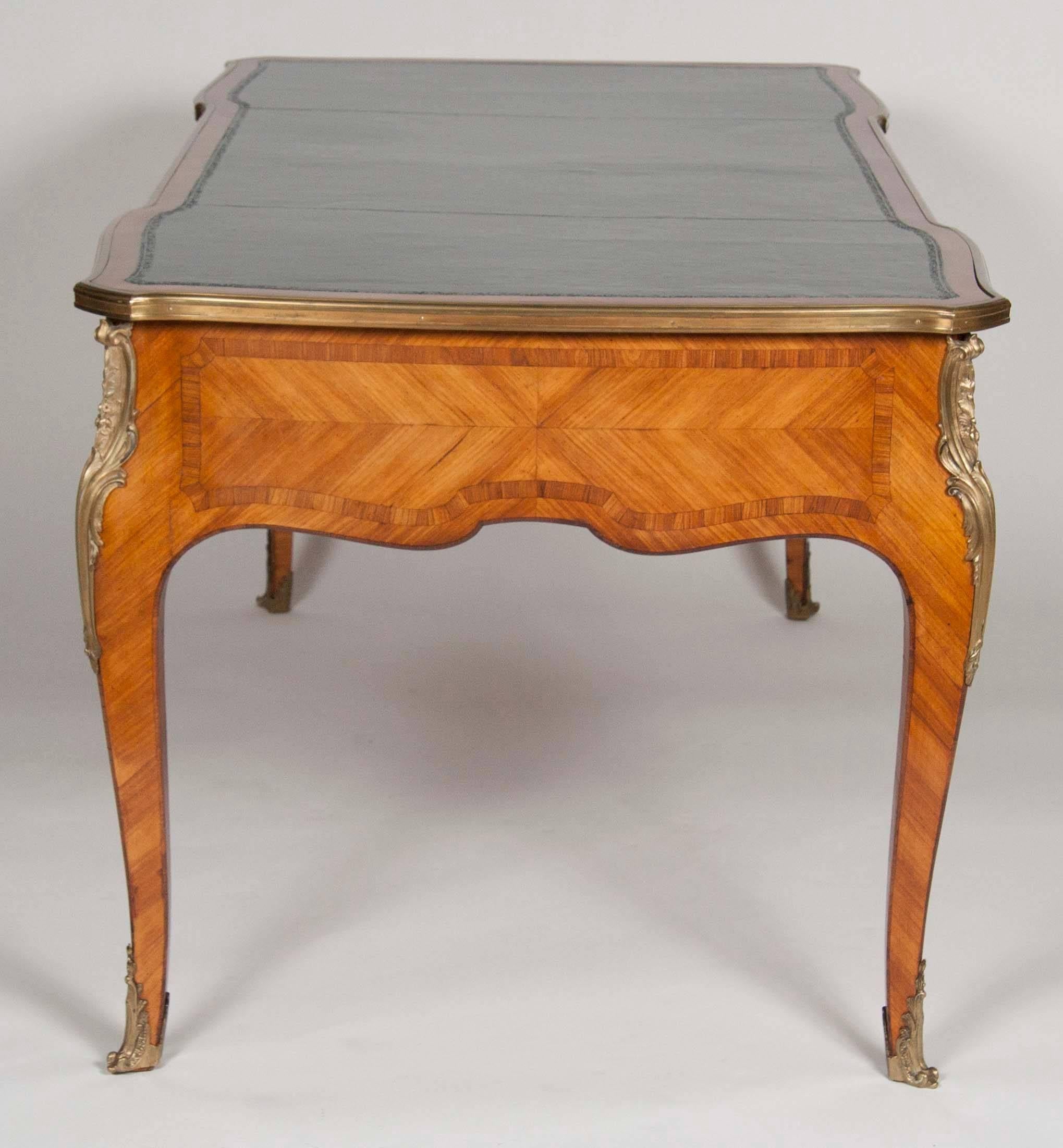 Kingwood Bureau Plat in the Louis XV Style with Tooled Leather Top 1