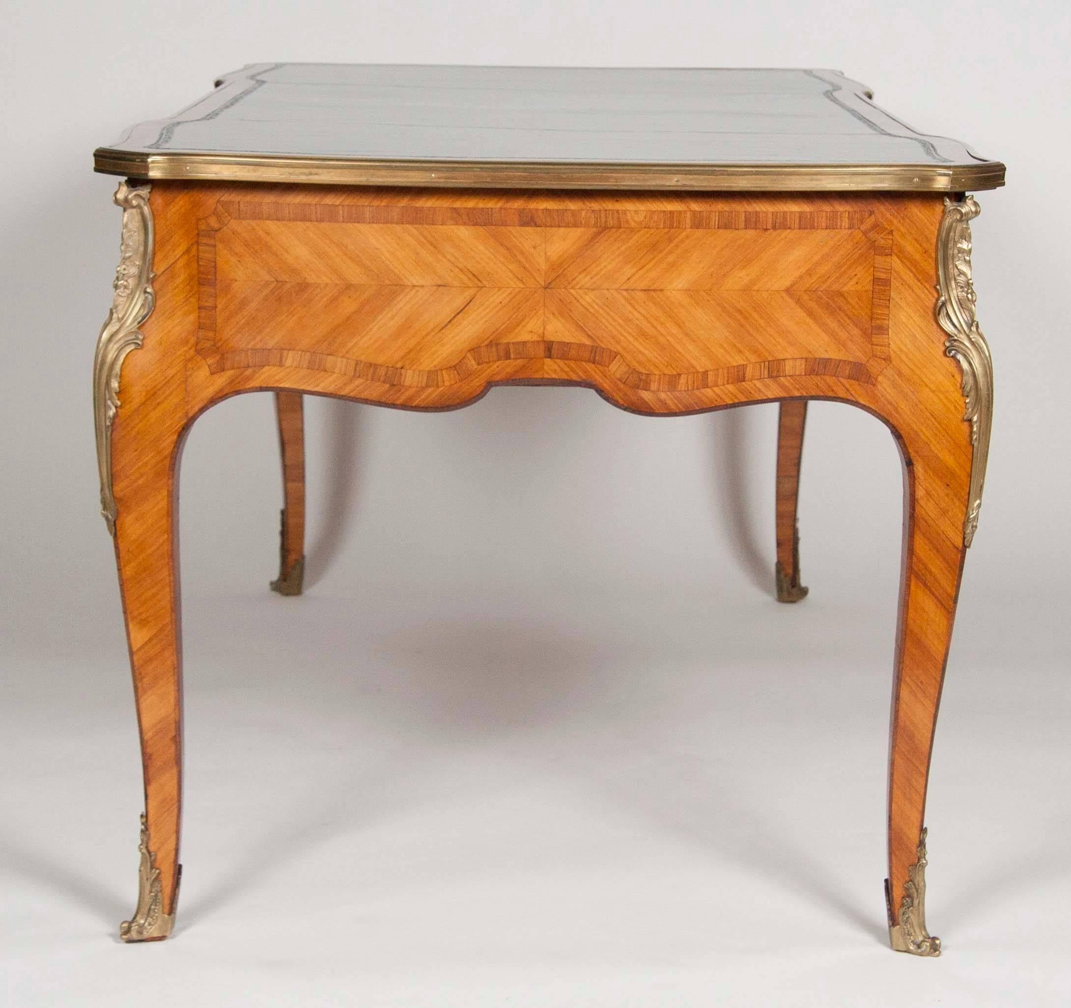 Kingwood Bureau Plat in the Louis XV Style with Tooled Leather Top 2