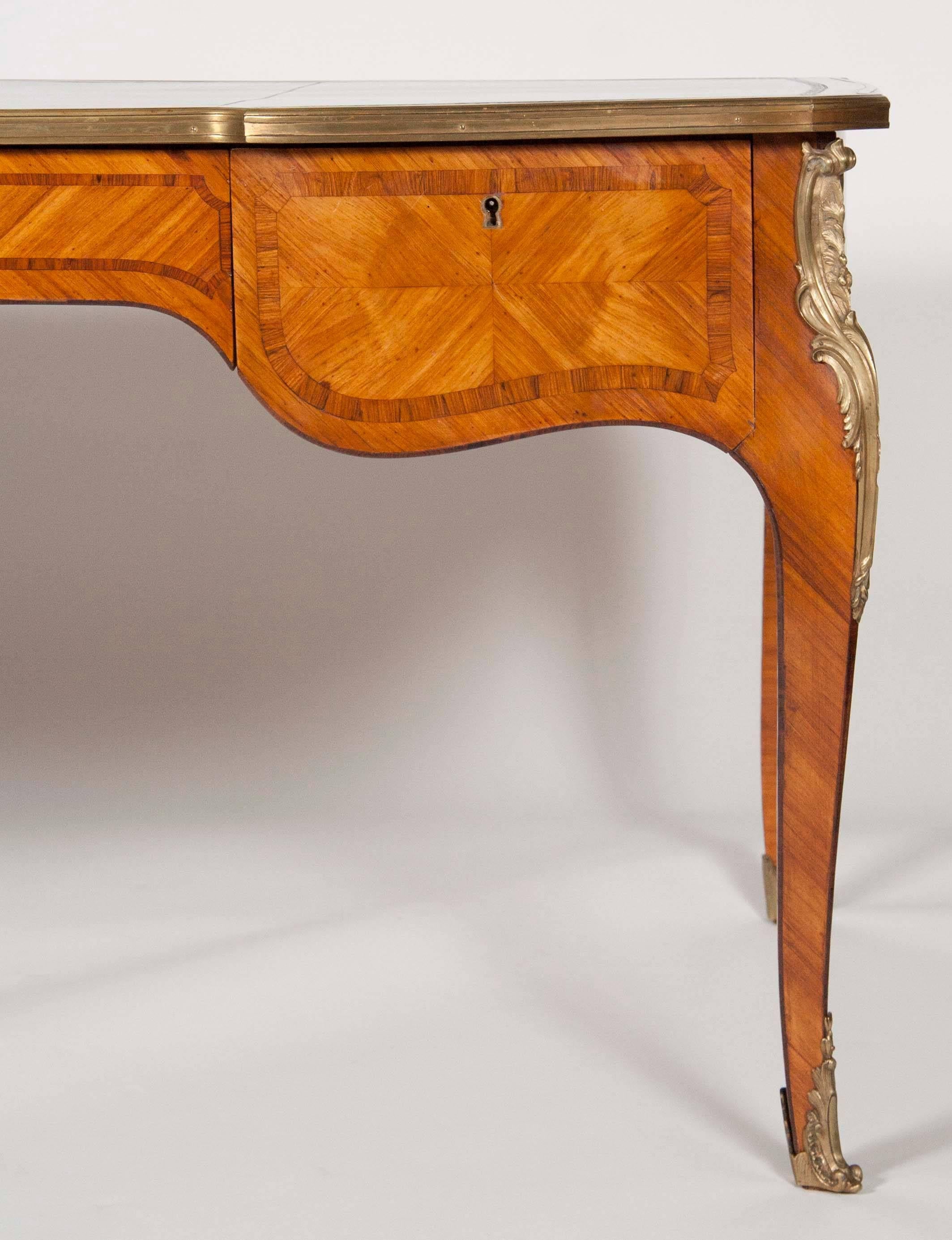 Kingwood Bureau Plat in the Louis XV Style with Tooled Leather Top 3