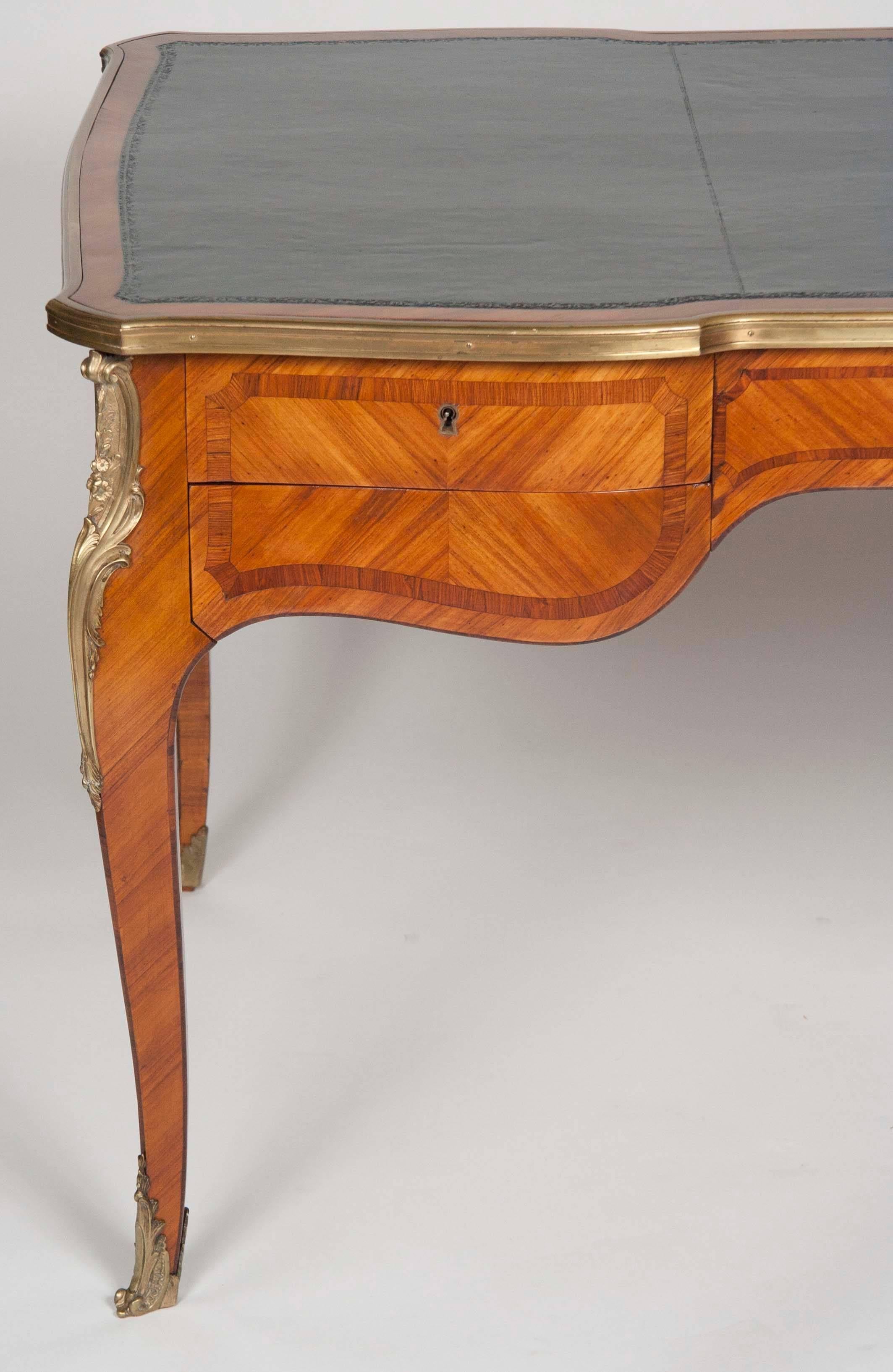 Kingwood Bureau Plat in the Louis XV Style with Tooled Leather Top 6