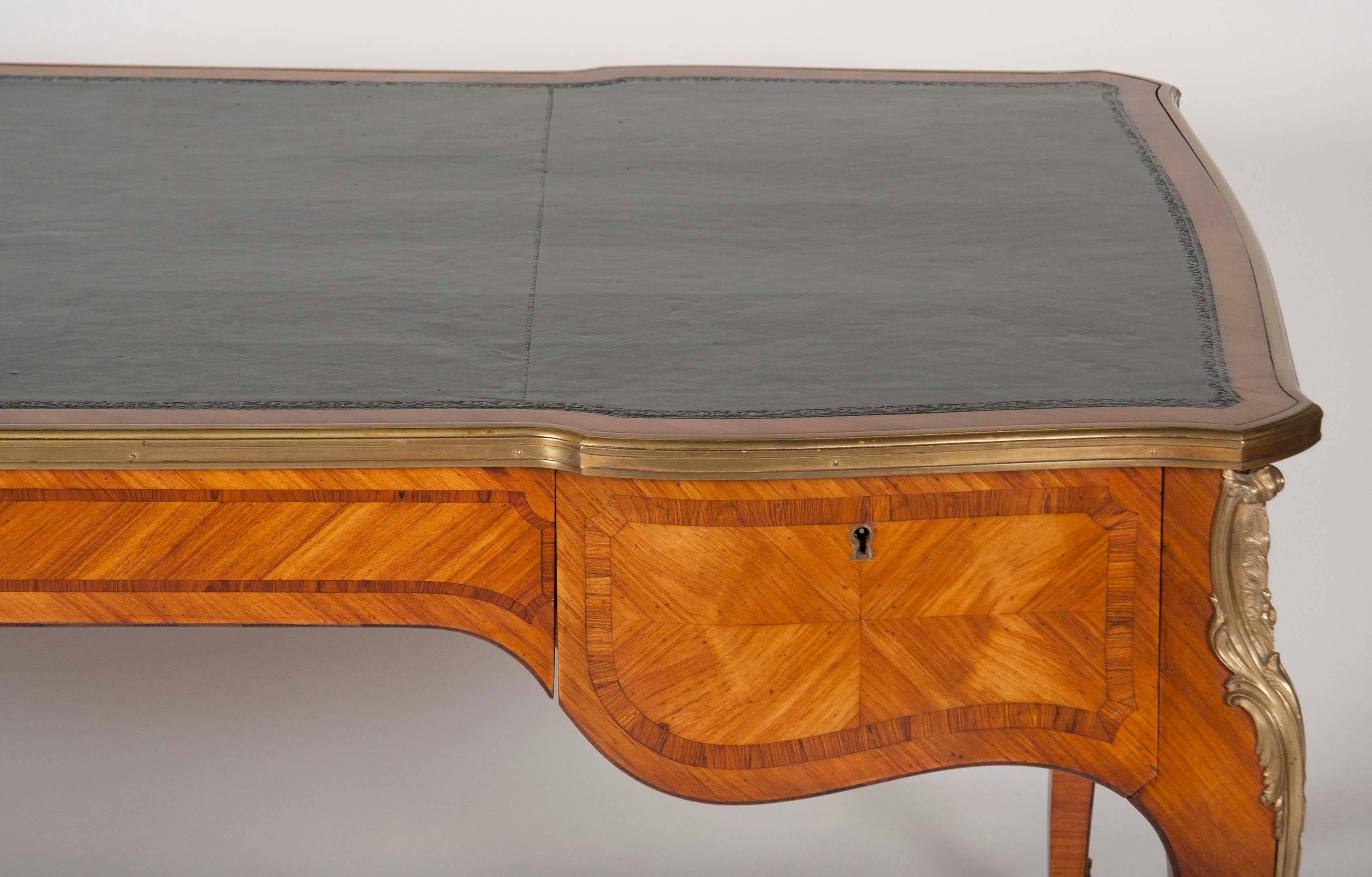 Kingwood Bureau Plat in the Louis XV Style with Tooled Leather Top 4