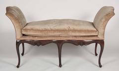 French Walnut Window Seat Upholstered in Silk Velvet