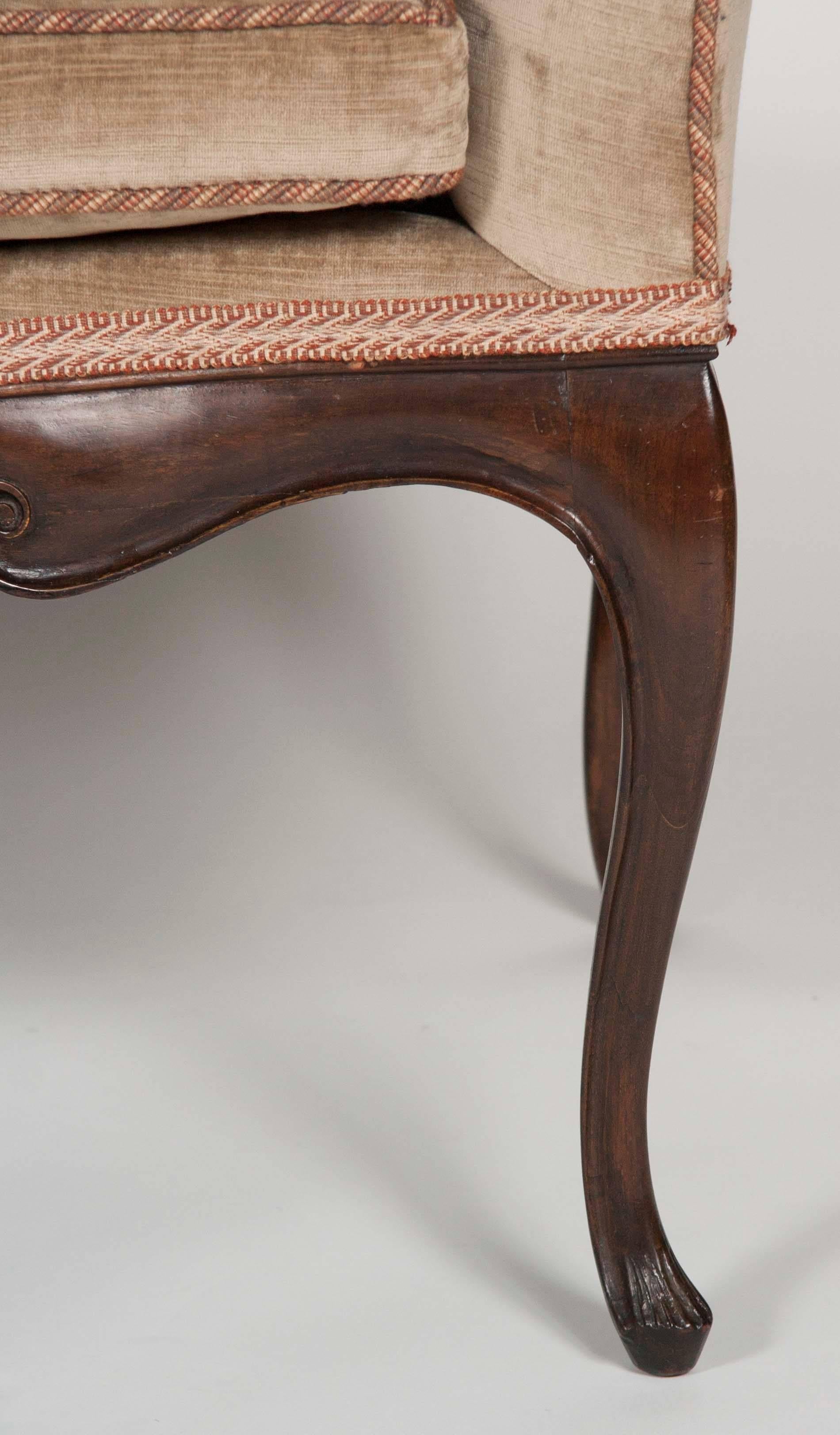 French Walnut Window Seat Upholstered in Silk Velvet 5