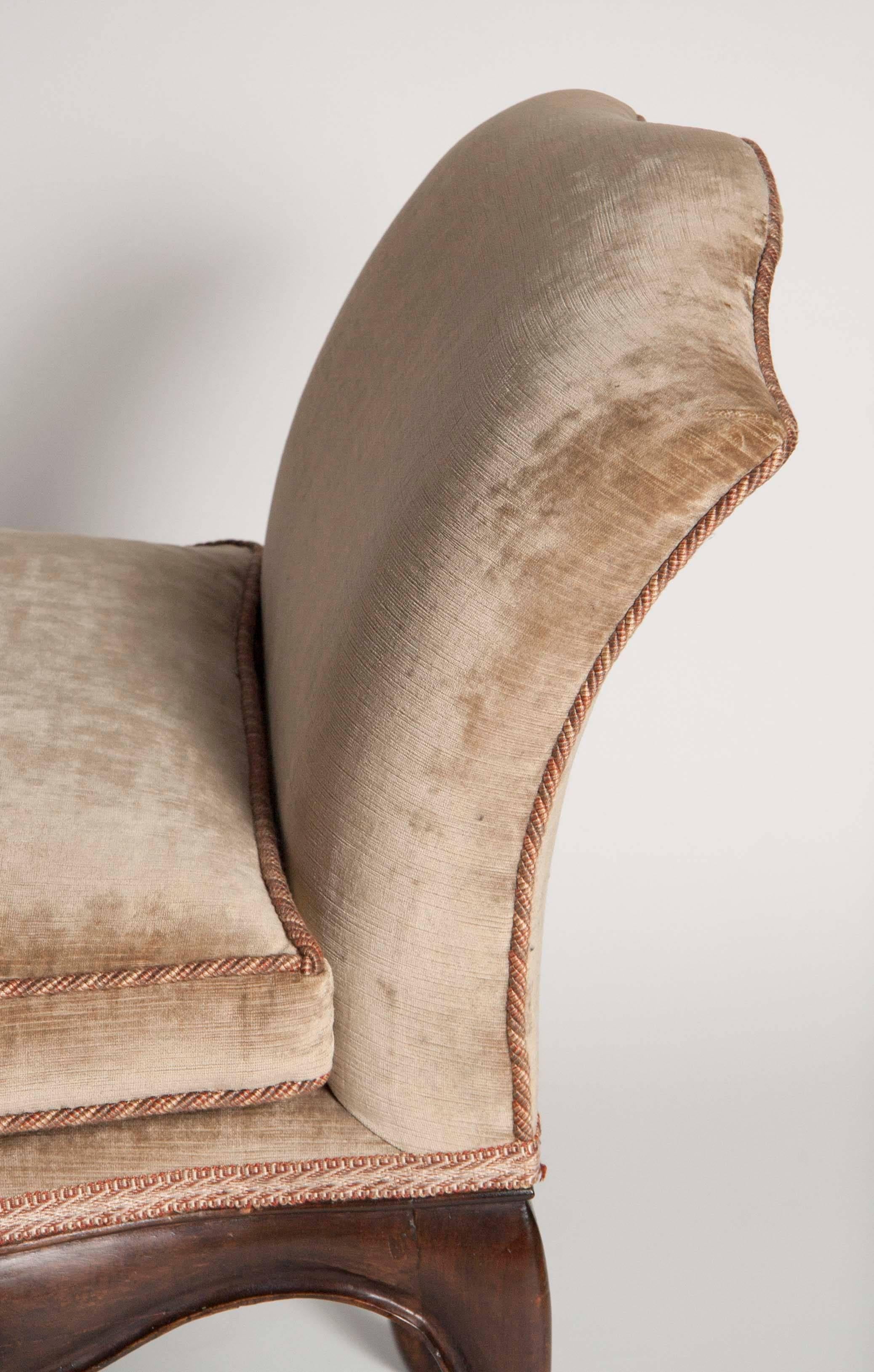 French Walnut Window Seat Upholstered in Silk Velvet 3