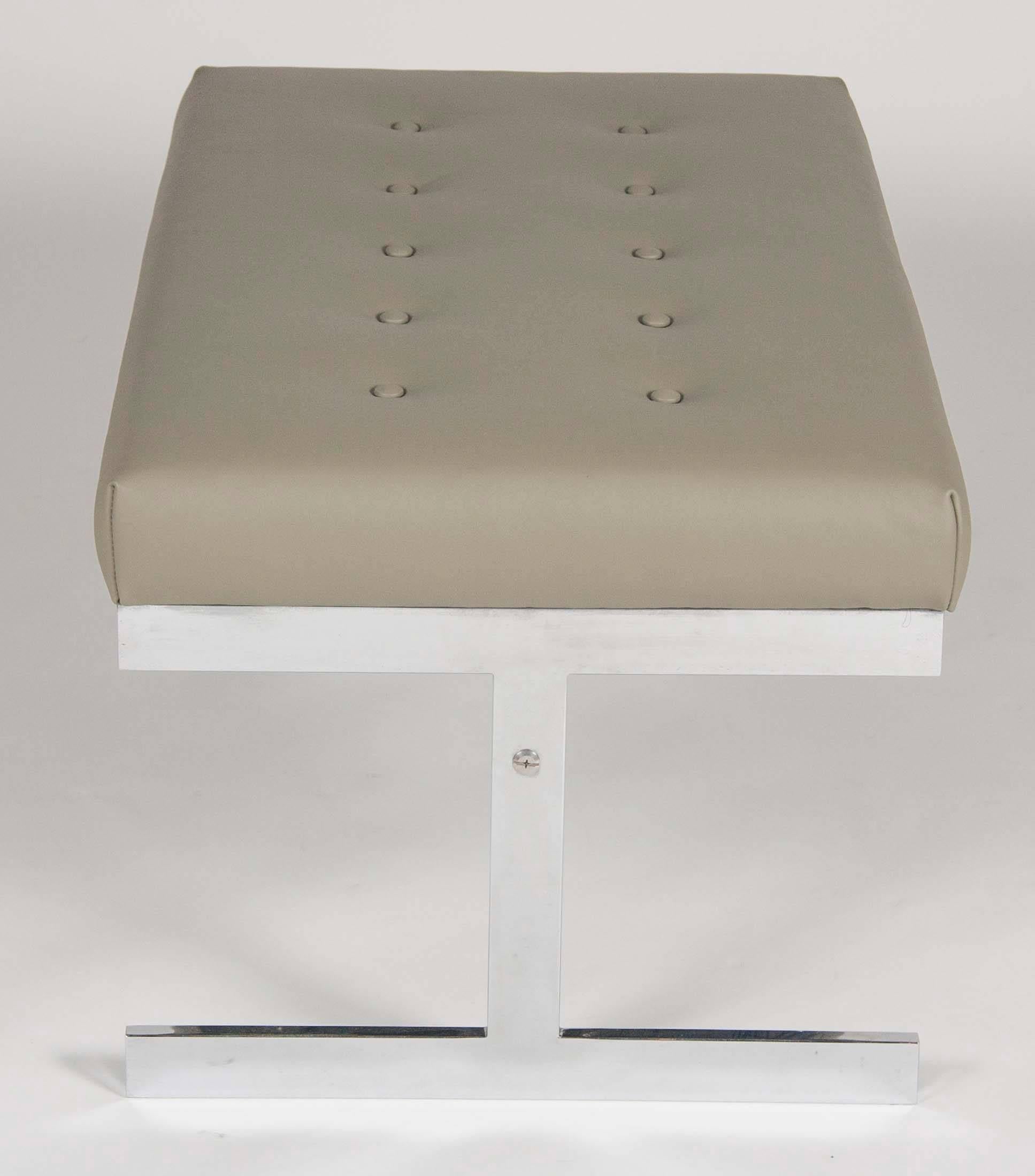 Modern Polished Aluminium Leather Top Bench in the Manner of Milo Baughman