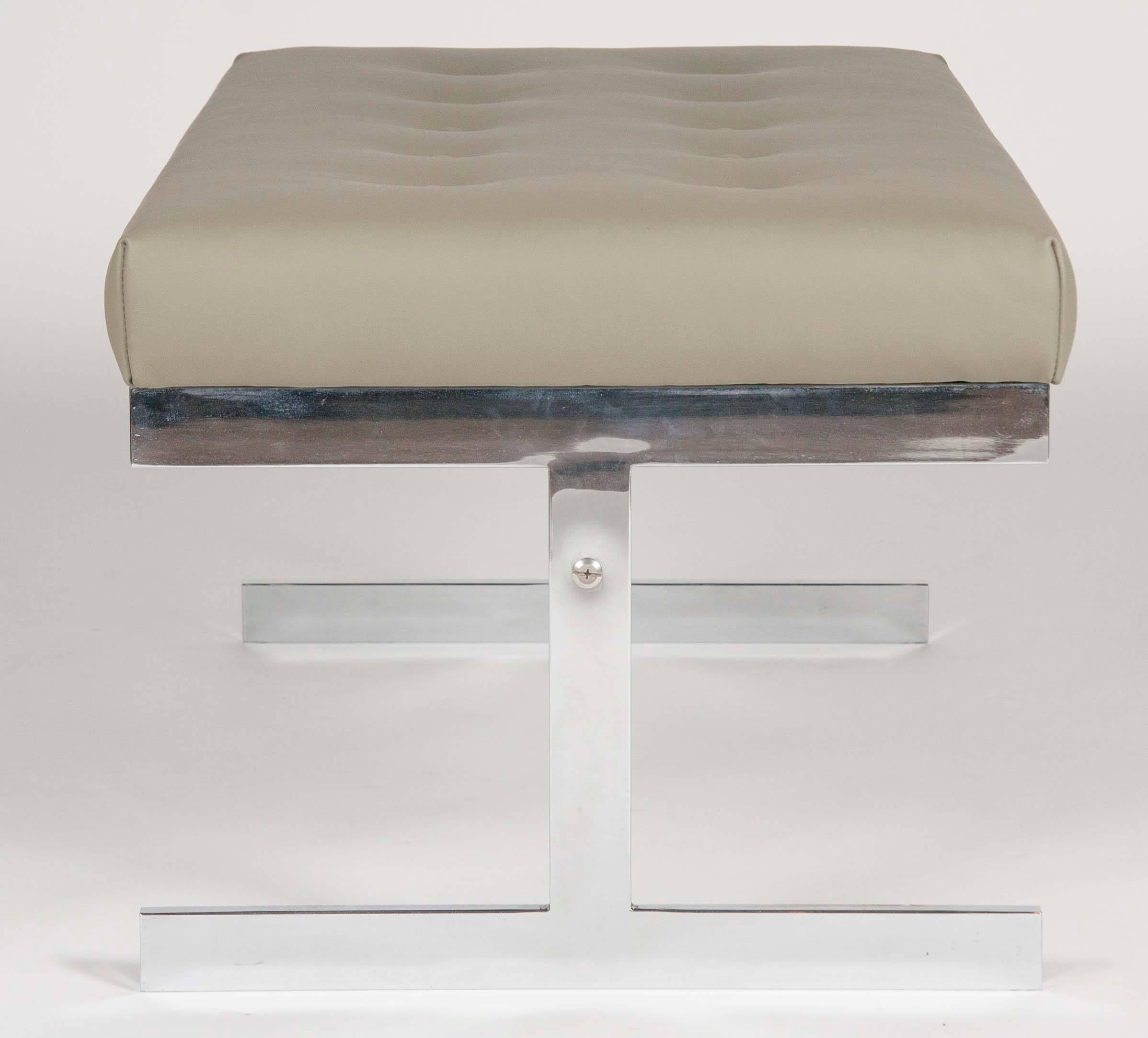 American Polished Aluminium Leather Top Bench in the Manner of Milo Baughman