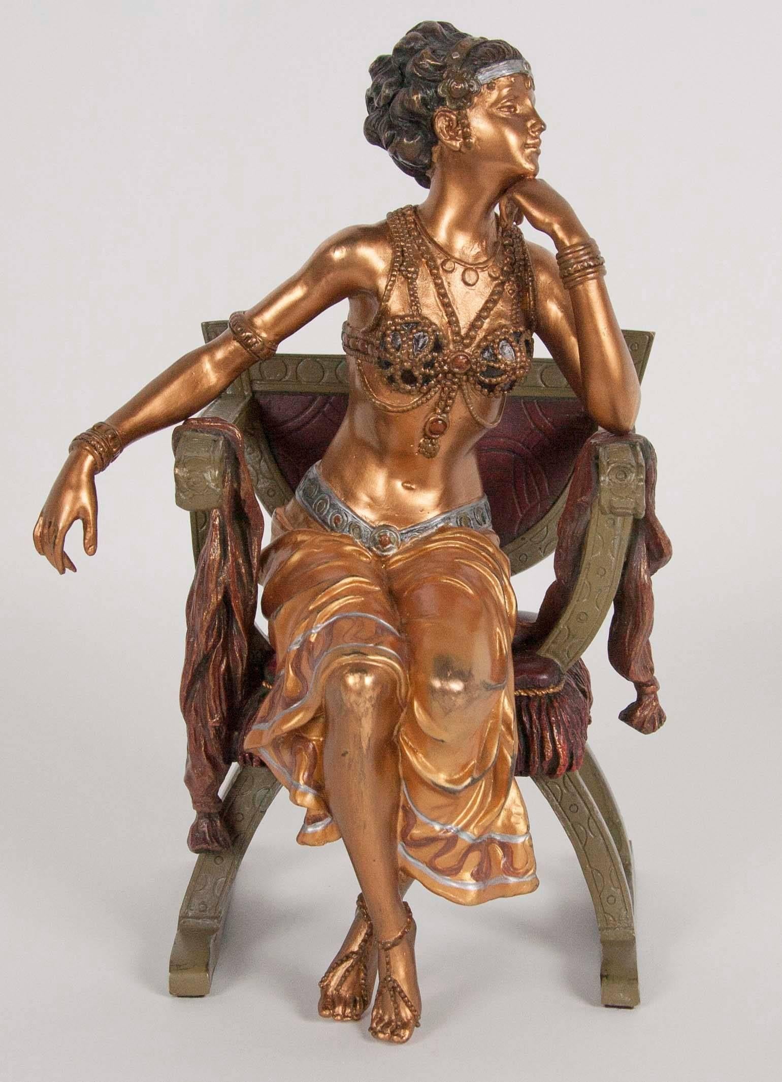 Art Nouveau Bronze of an Orientalist Woman Signed Bergman