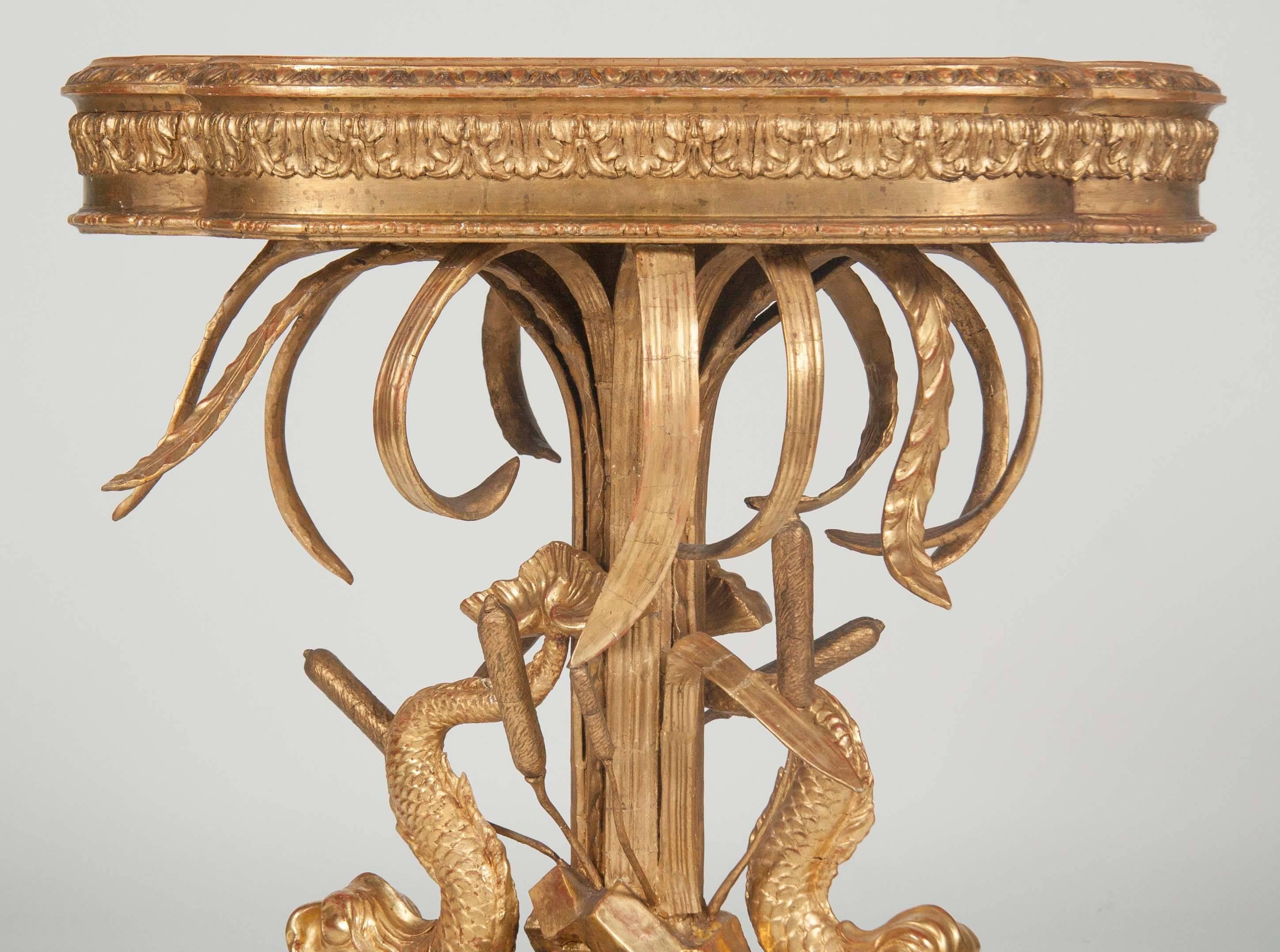 Italienische Jardiniere aus vergoldetem Holz mit Einlage aus der Belle Epoque (Spätes 19. Jahrhundert) im Angebot