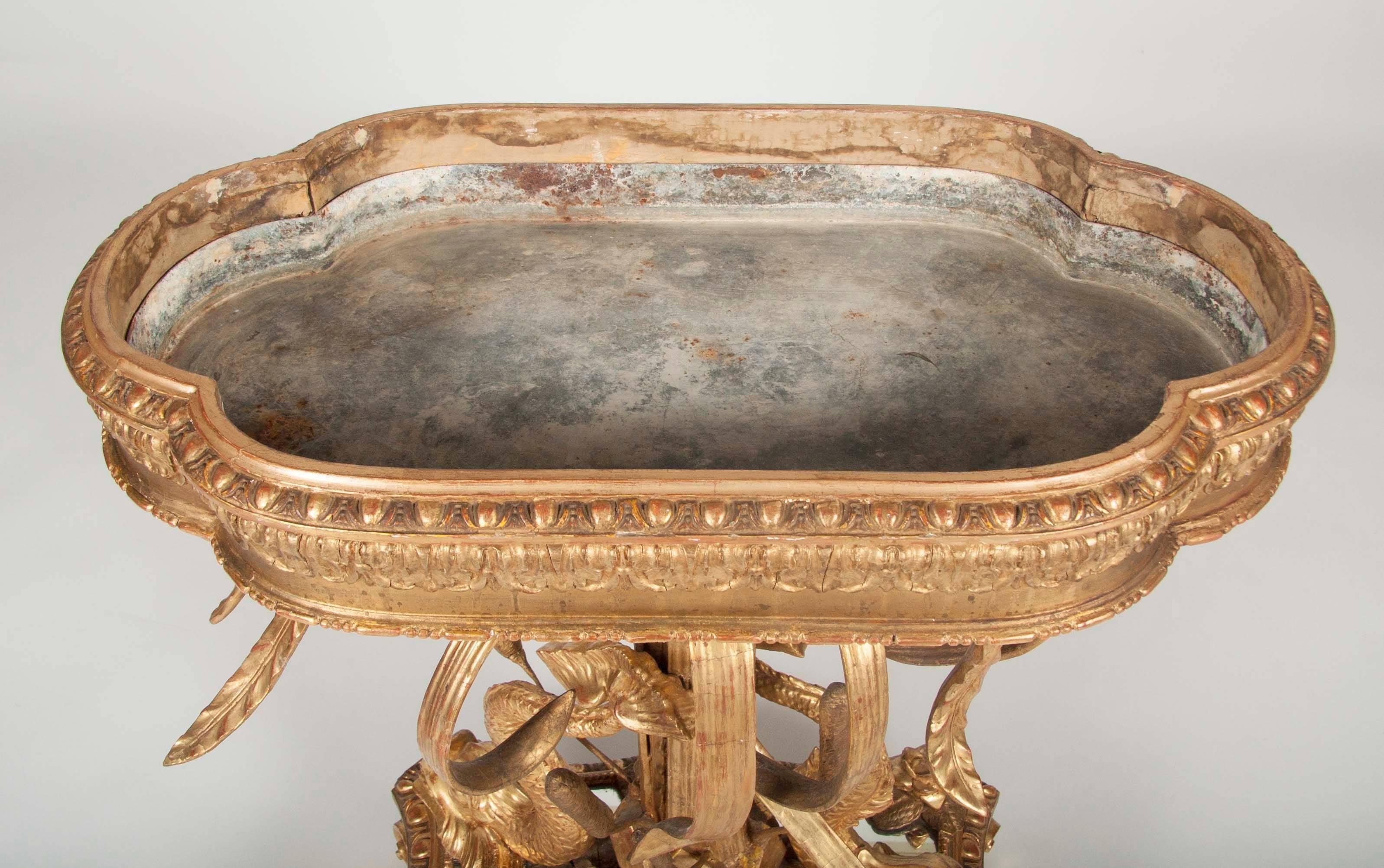 Late 19th Century Italian Belle Epoque Gilt Wood Jardiniere with Liner For Sale