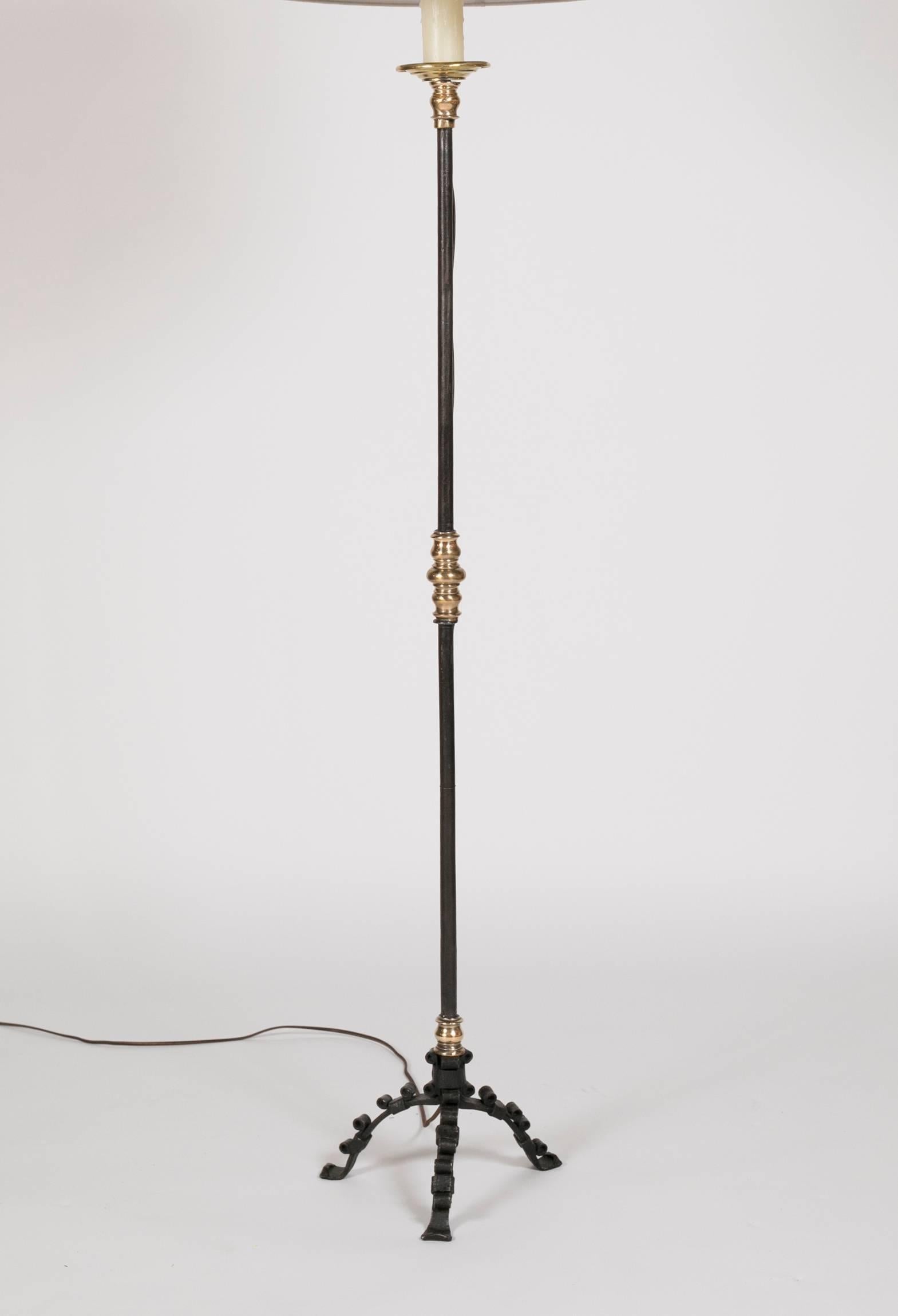 American Brass and Hand-Wrought Iron Floor Lamp