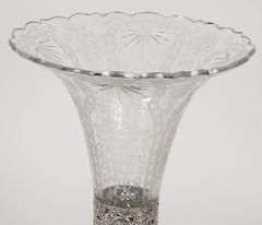 Cut Etched Crystal Vase with Silver Base