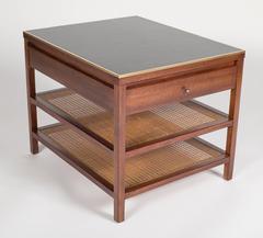 Pair of Side Tables by Paul McCobb with Leather Tops and Brass Edge