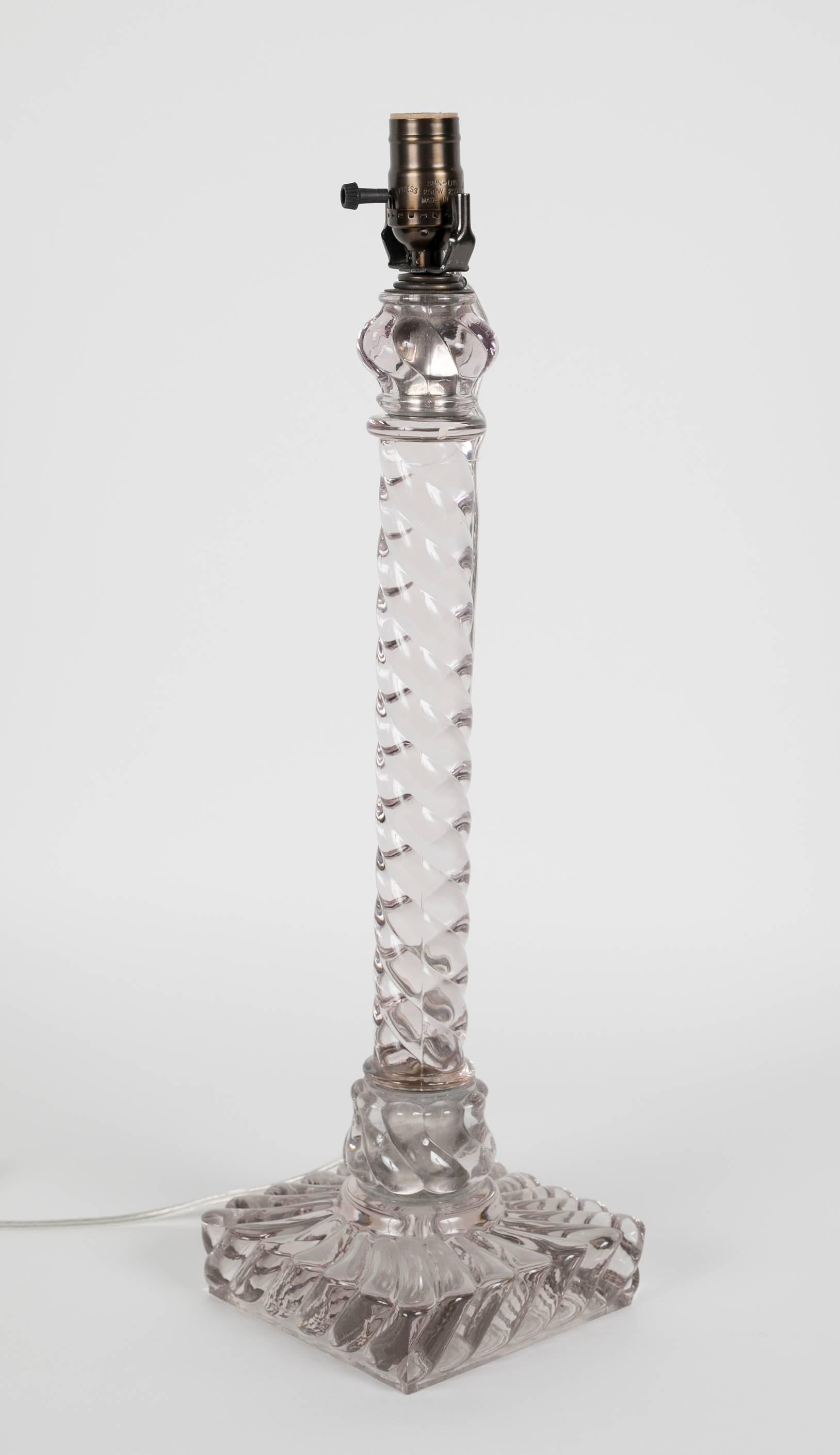 Edwardian Matched Pair of Classic Baccarat Twist Lamps