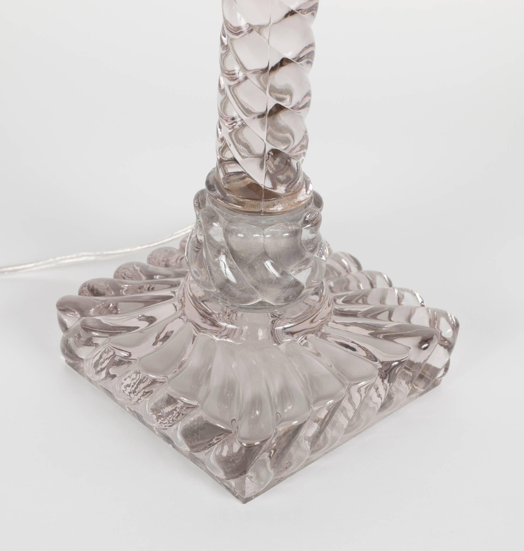 Glass Matched Pair of Classic Baccarat Twist Lamps